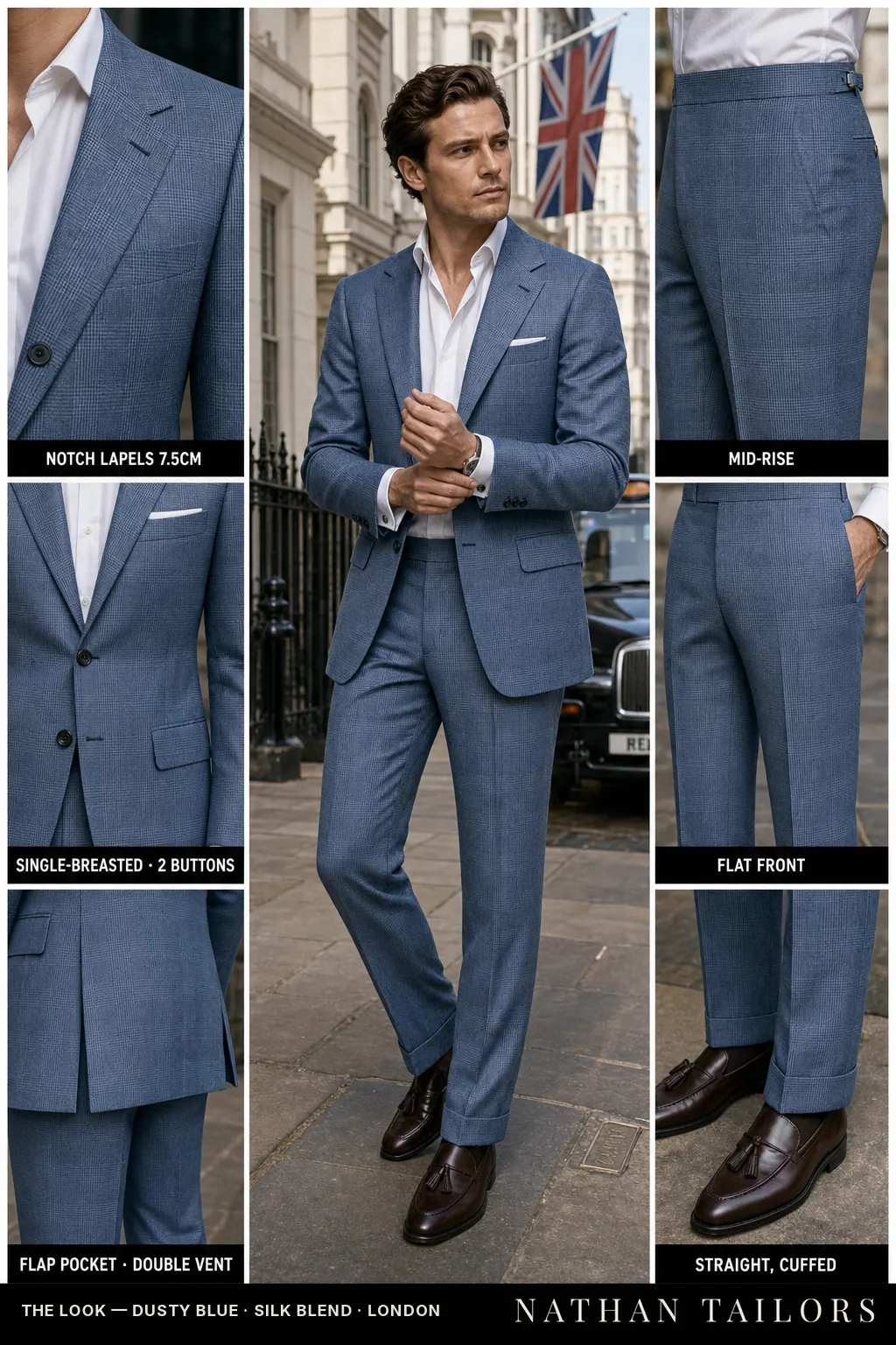dusty blue glen_plaid single-breasted bespoke suit — custom tailored by Nathan Tailors, the Hoi An custom tailor