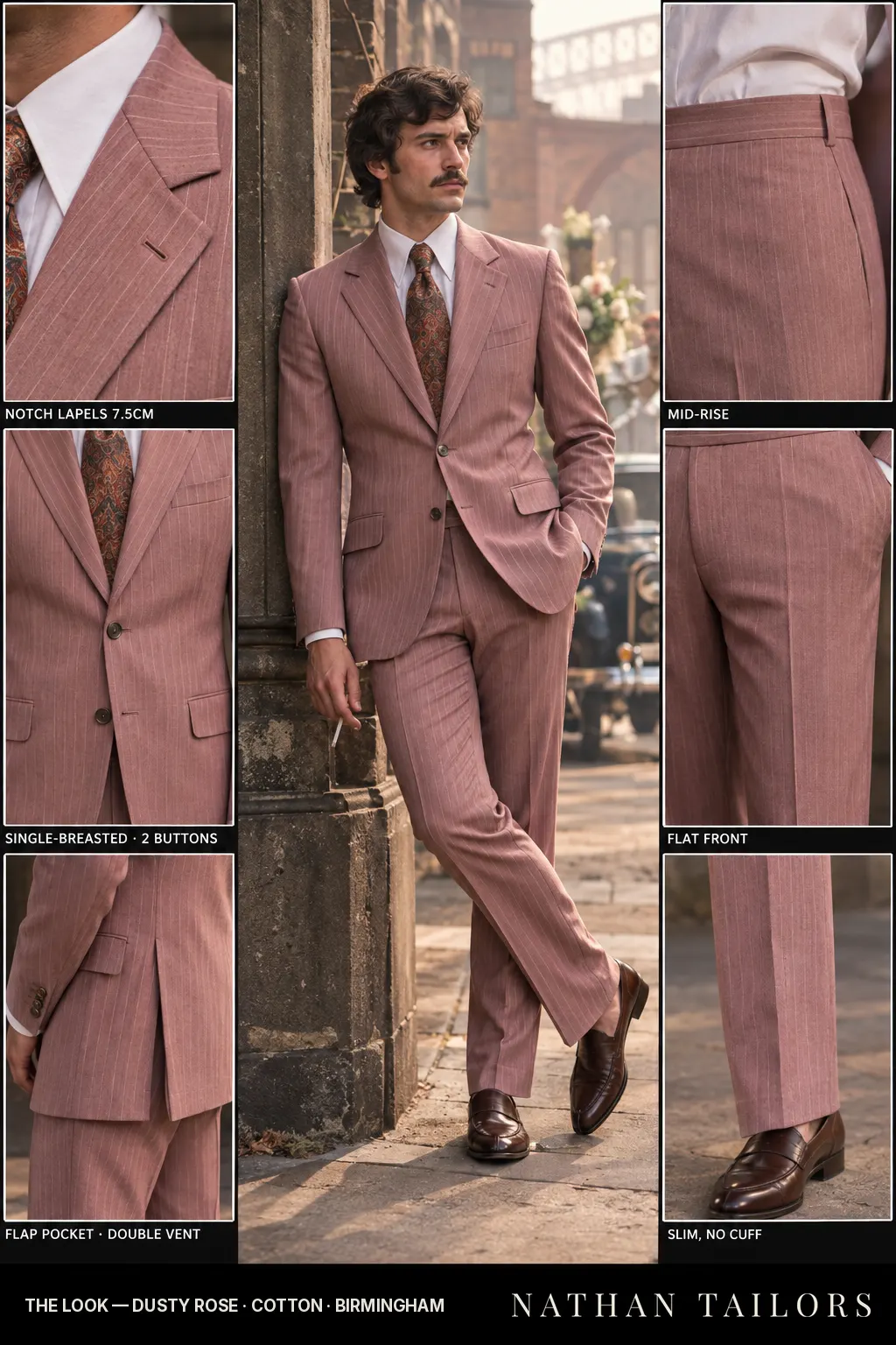 dusty rose pinstripe single-breasted bespoke suit — custom tailored by Nathan Tailors, the Hoi An custom tailor