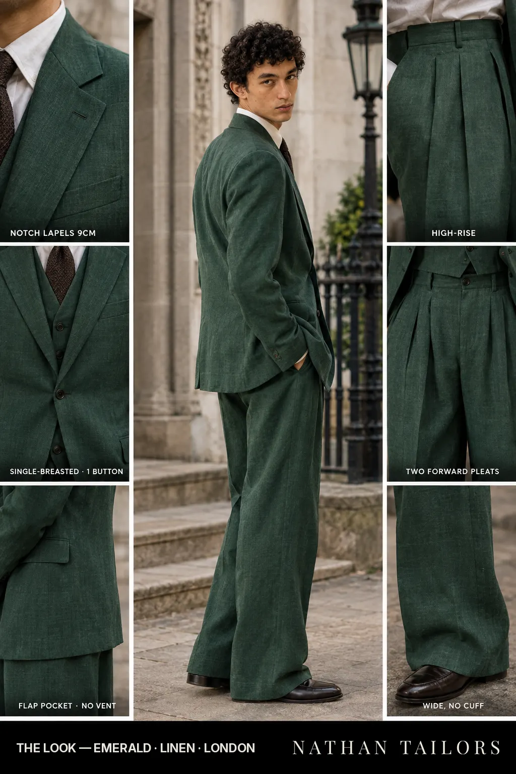 emerald single-breasted bespoke suit — custom tailored by Nathan Tailors, the Hoi An custom tailor