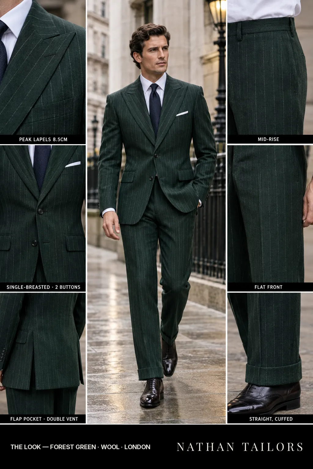forest green chalk_stripe single-breasted bespoke suit — custom tailored by Nathan Tailors, the Hoi An custom tailor