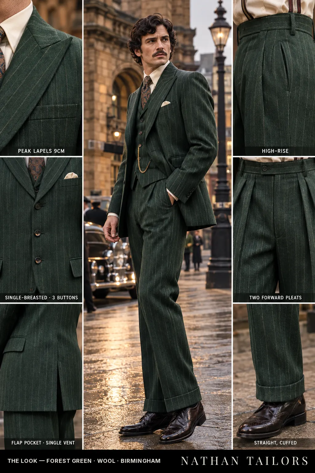 forest green chalk_stripe single-breasted bespoke suit — custom tailored by Nathan Tailors, the Hoi An custom tailor