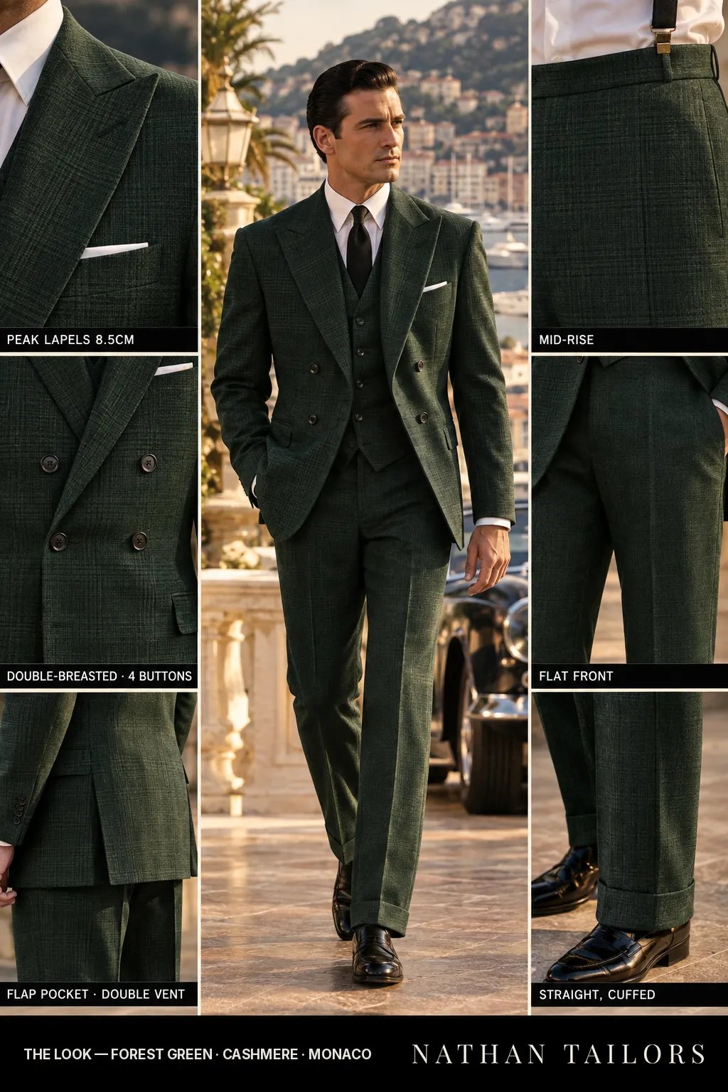 forest green glen_plaid double-breasted bespoke suit โ custom tailored by Nathan Tailors, the Hoi An custom tailor