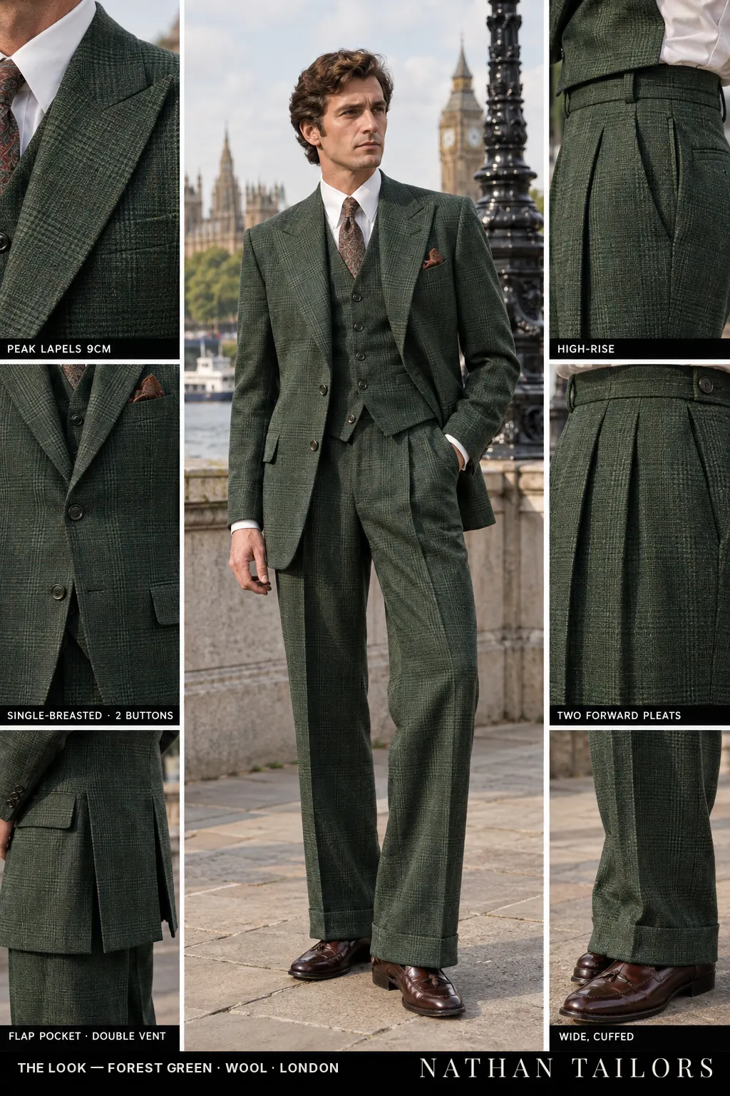 forest green glen_plaid single-breasted bespoke suit — custom tailored by Nathan Tailors, the Hoi An custom tailor