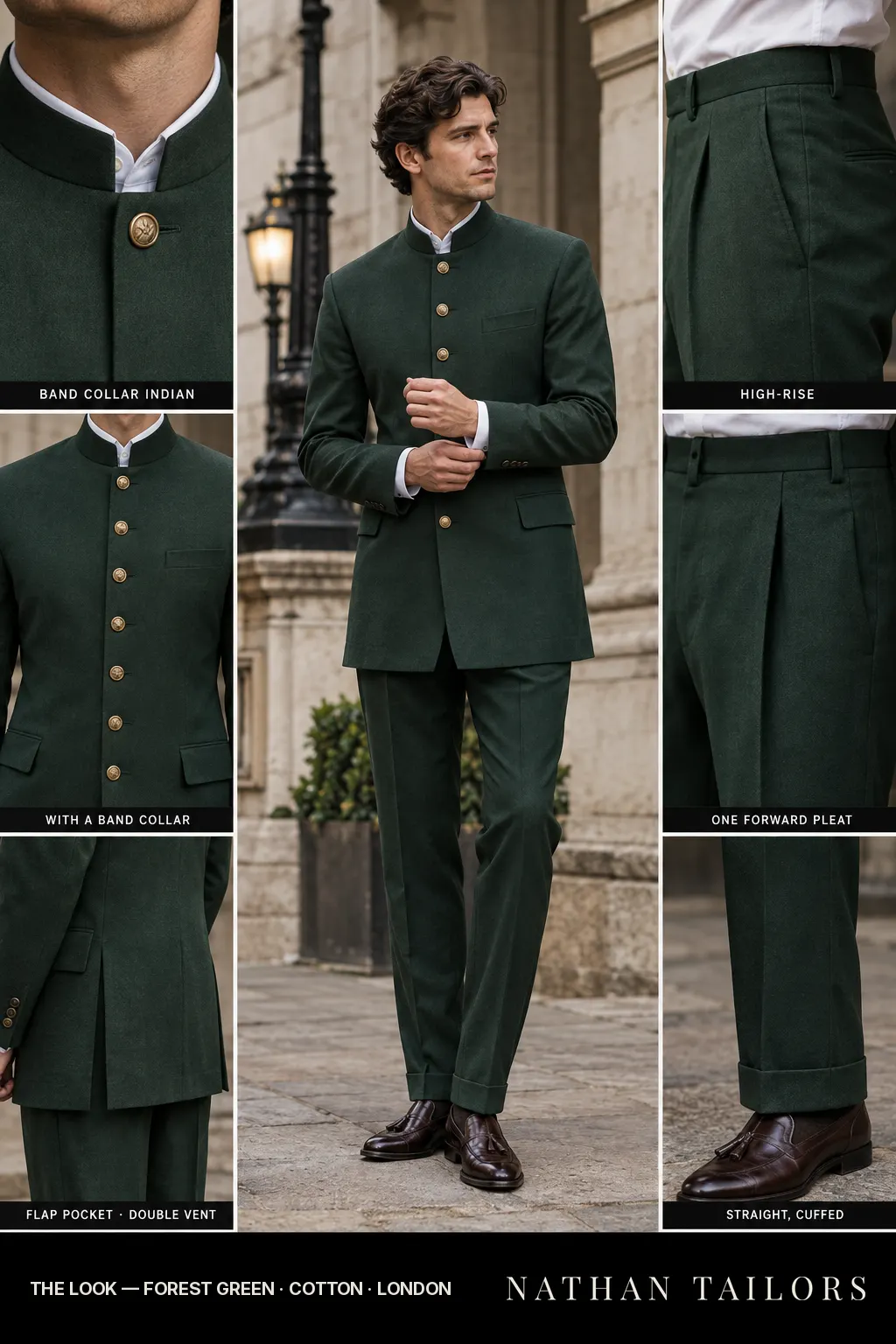 forest green single-breasted bespoke suit โ custom tailored by Nathan Tailors, the Hoi An custom tailor