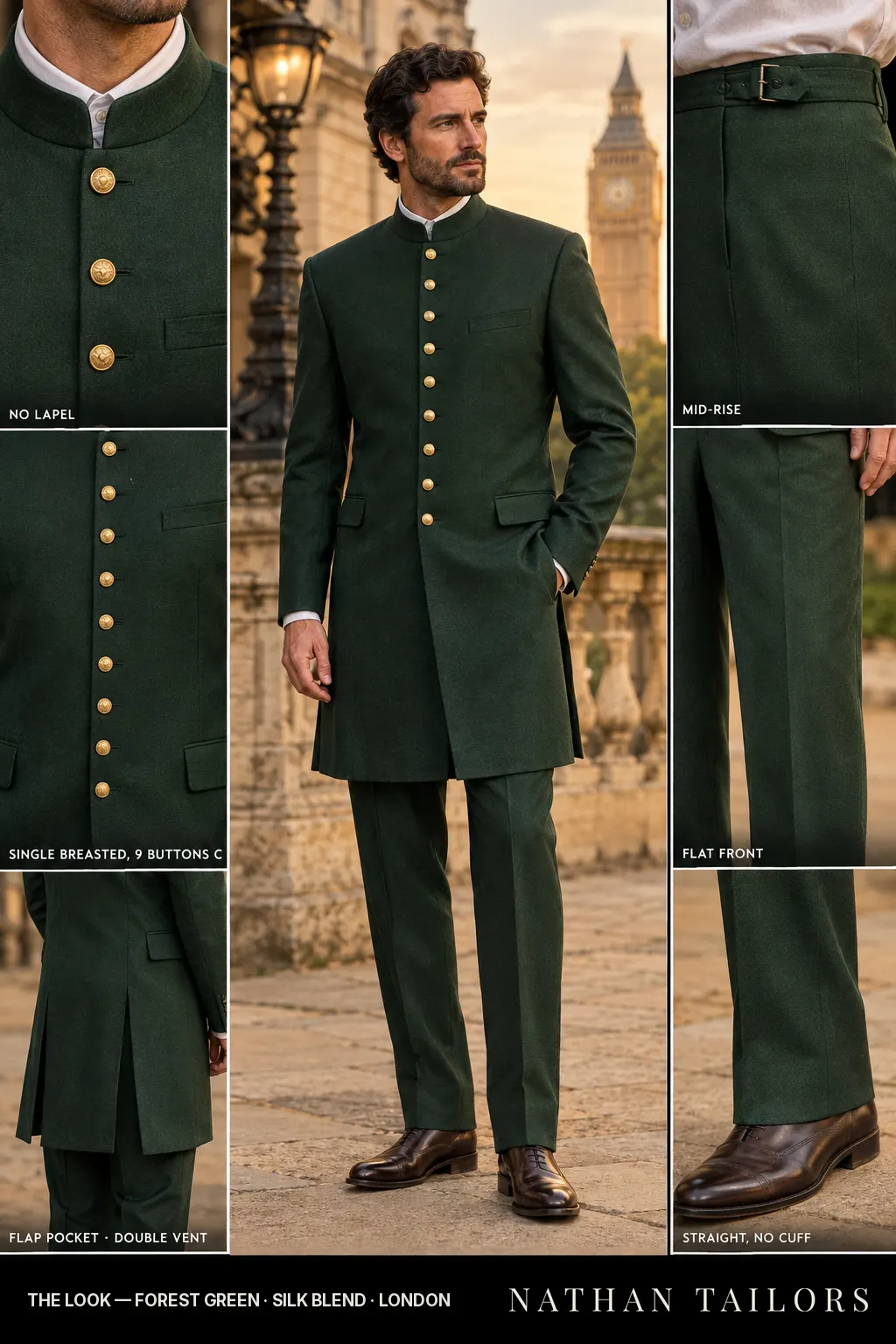 forest green single-breasted bespoke suit — custom tailored by Nathan Tailors, the Hoi An custom tailor
