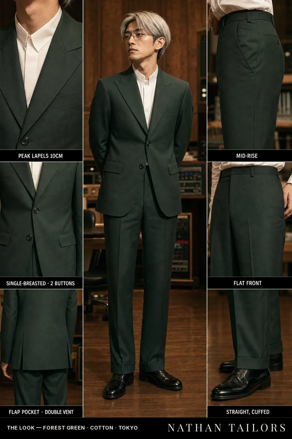 forest green single-breasted bespoke suit — custom tailored by Nathan Tailors, the Hoi An custom tailor