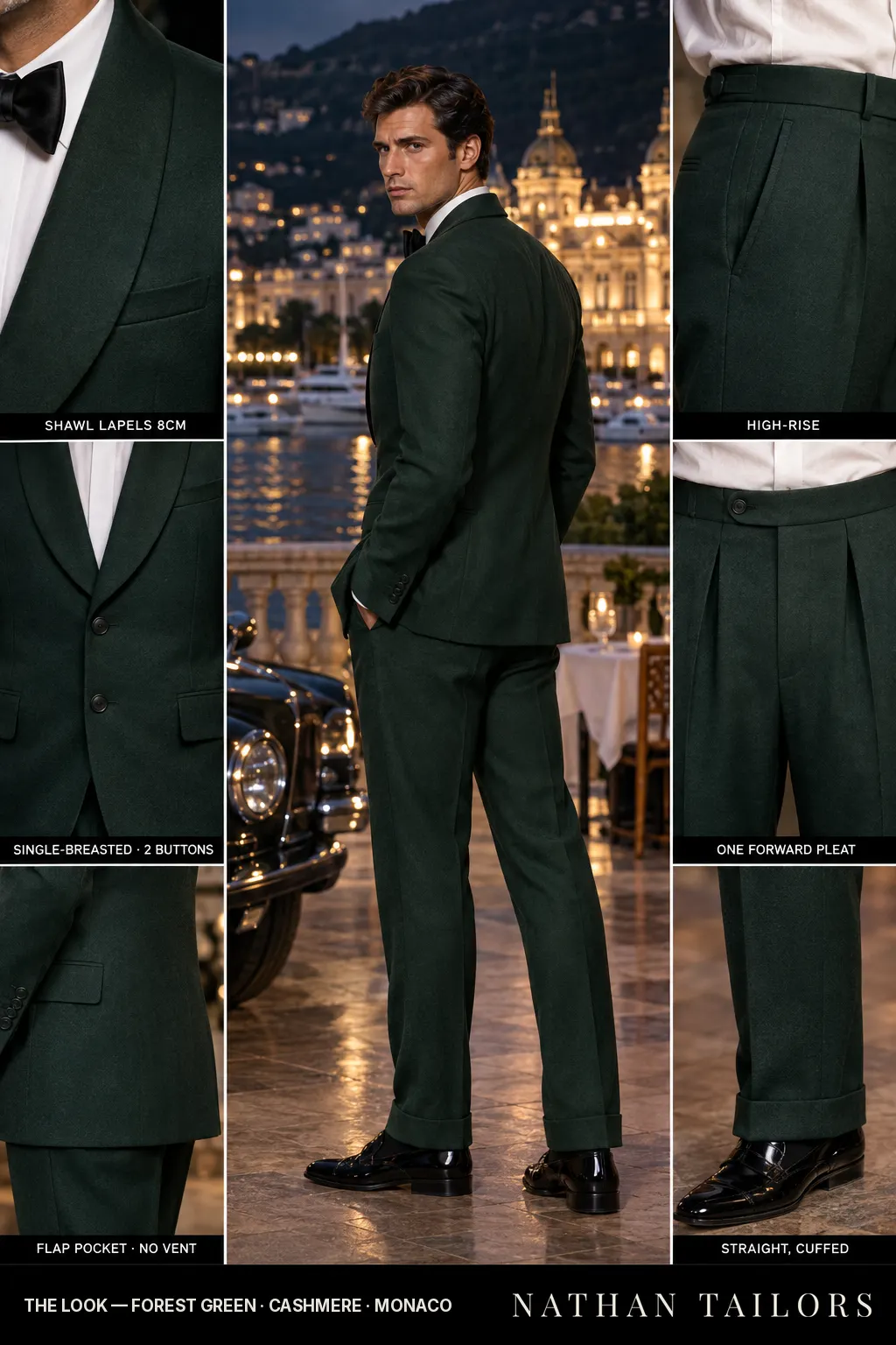 forest green single-breasted bespoke suit โ custom tailored by Nathan Tailors, the Hoi An custom tailor