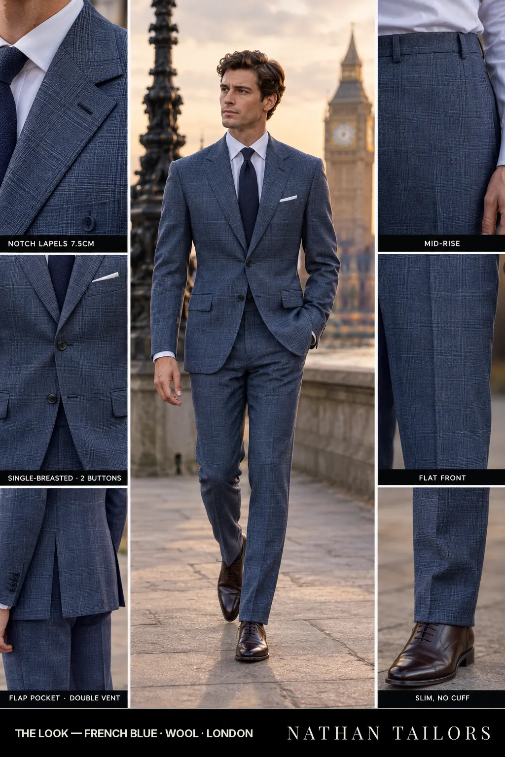 french blue glen_plaid single-breasted bespoke suit — custom tailored by Nathan Tailors, the Hoi An custom tailor