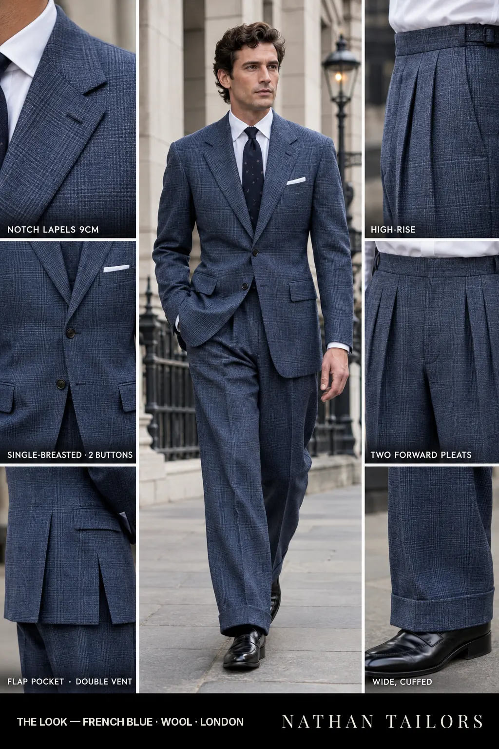french blue glen_plaid single-breasted bespoke suit — custom tailored by Nathan Tailors, the Hoi An custom tailor