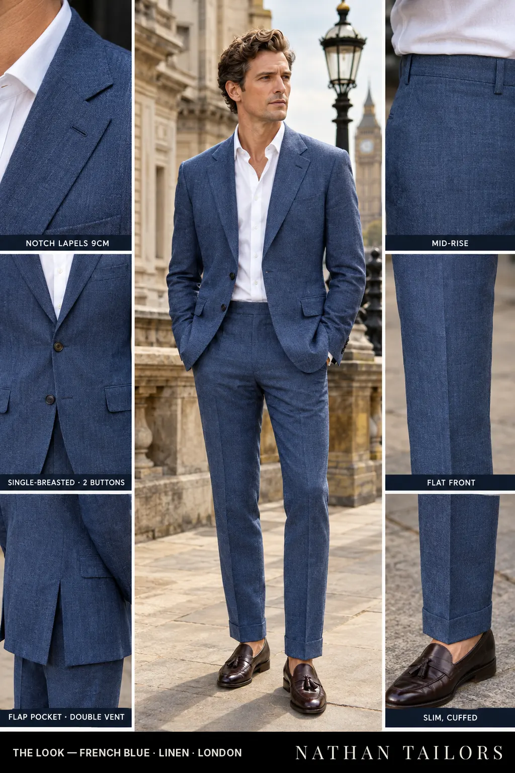 french blue herringbone single-breasted bespoke suit — custom tailored by Nathan Tailors, the Hoi An custom tailor