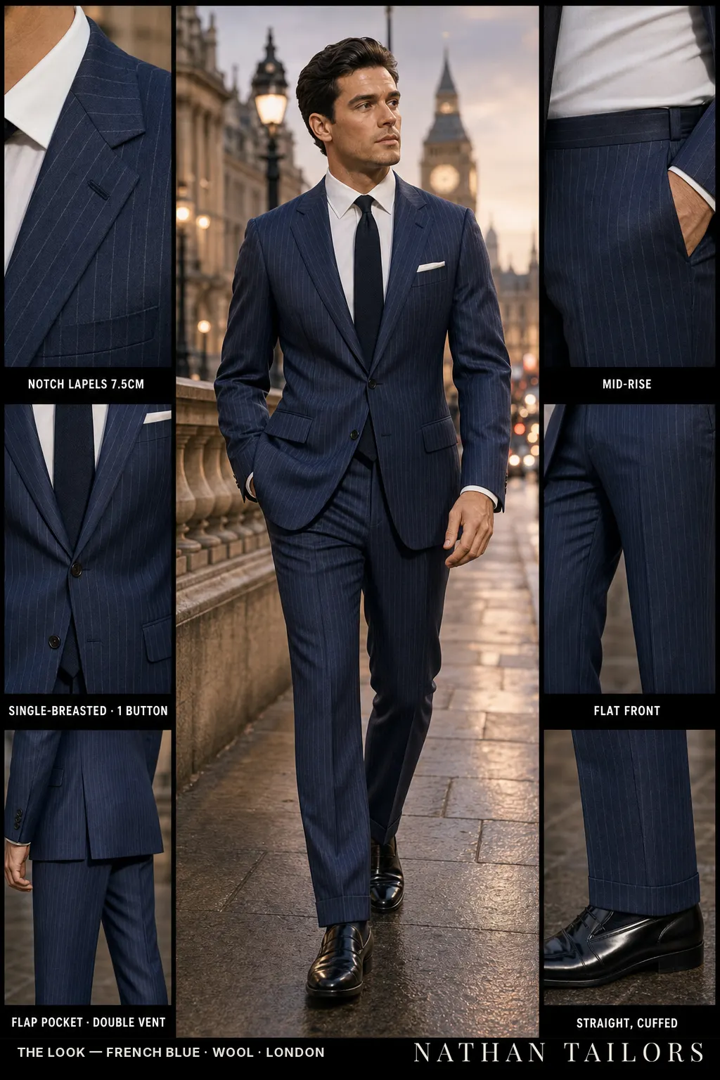 french blue pinstripe single-breasted bespoke suit — custom tailored by Nathan Tailors, the Hoi An custom tailor
