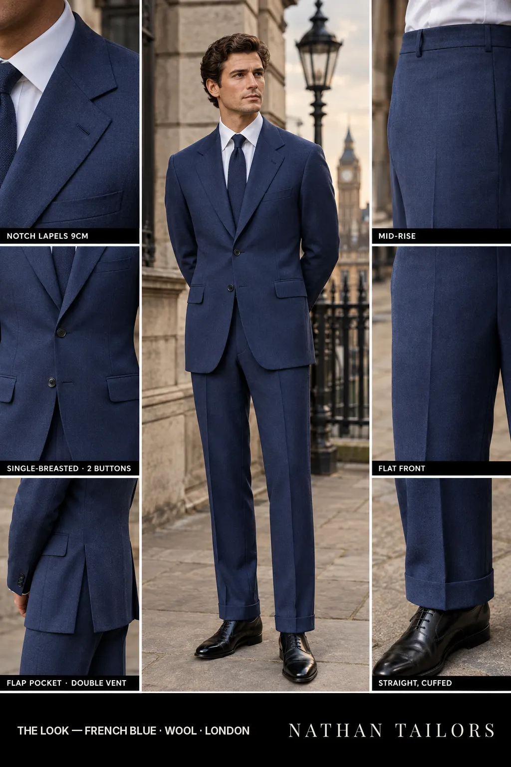 french blue single-breasted bespoke suit โ custom tailored by Nathan Tailors, the Hoi An custom tailor