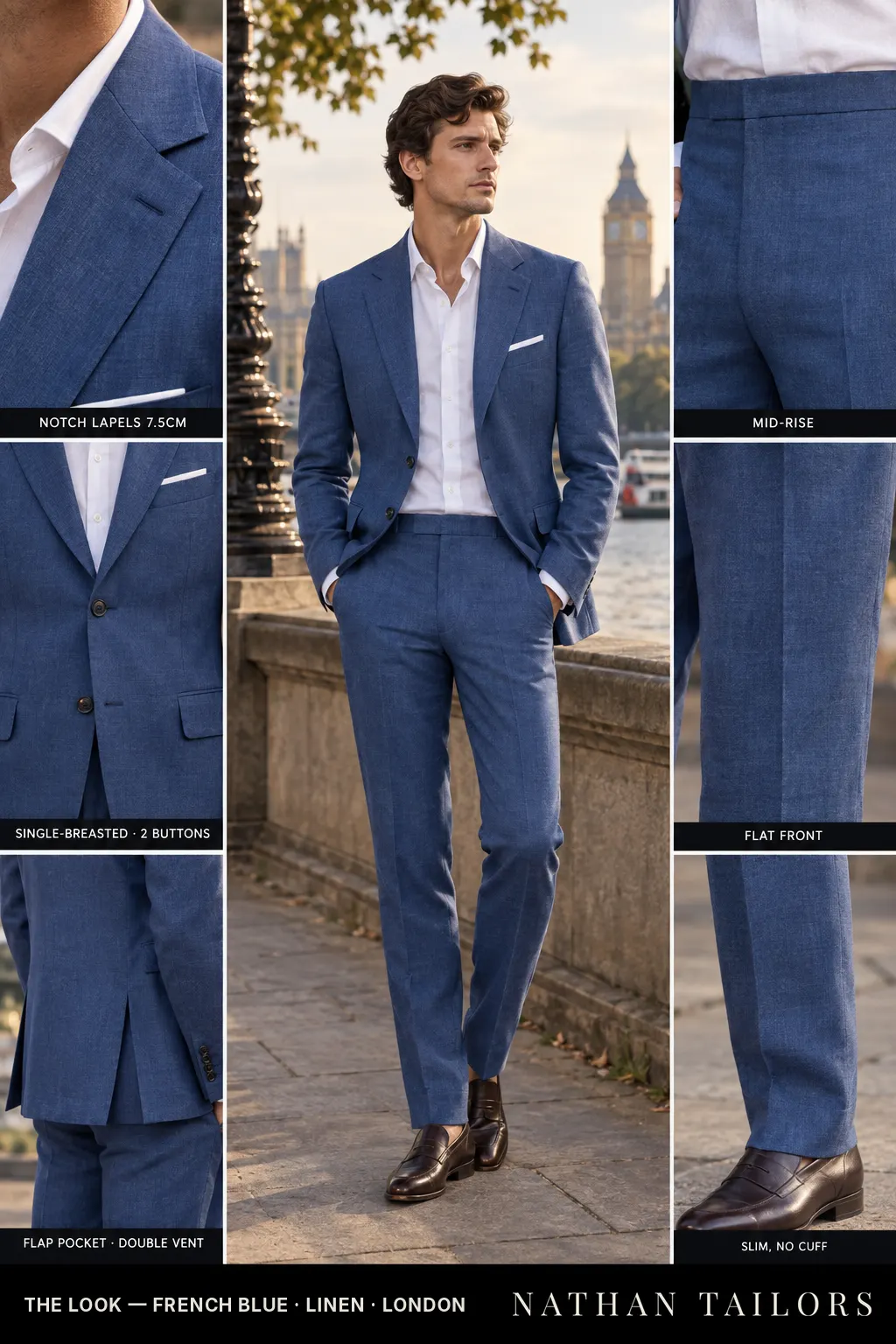 french blue single-breasted bespoke suit — custom tailored by Nathan Tailors, the Hoi An custom tailor