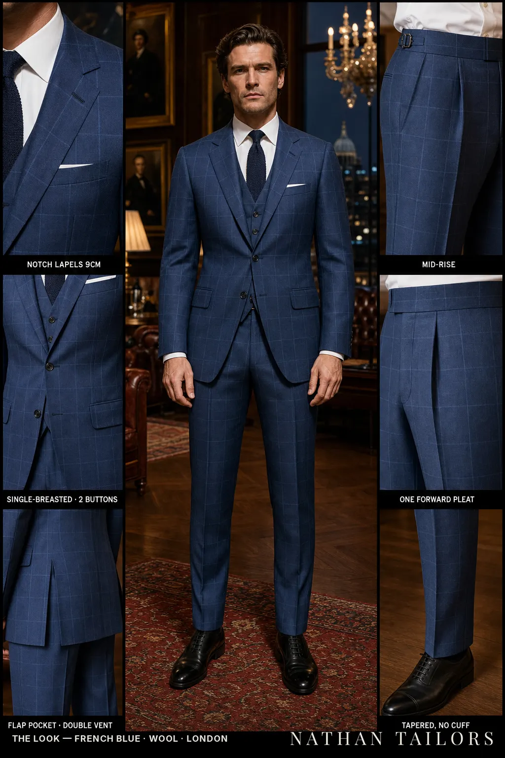 french blue windowpane single-breasted bespoke suit — custom tailored by Nathan Tailors, the Hoi An custom tailor