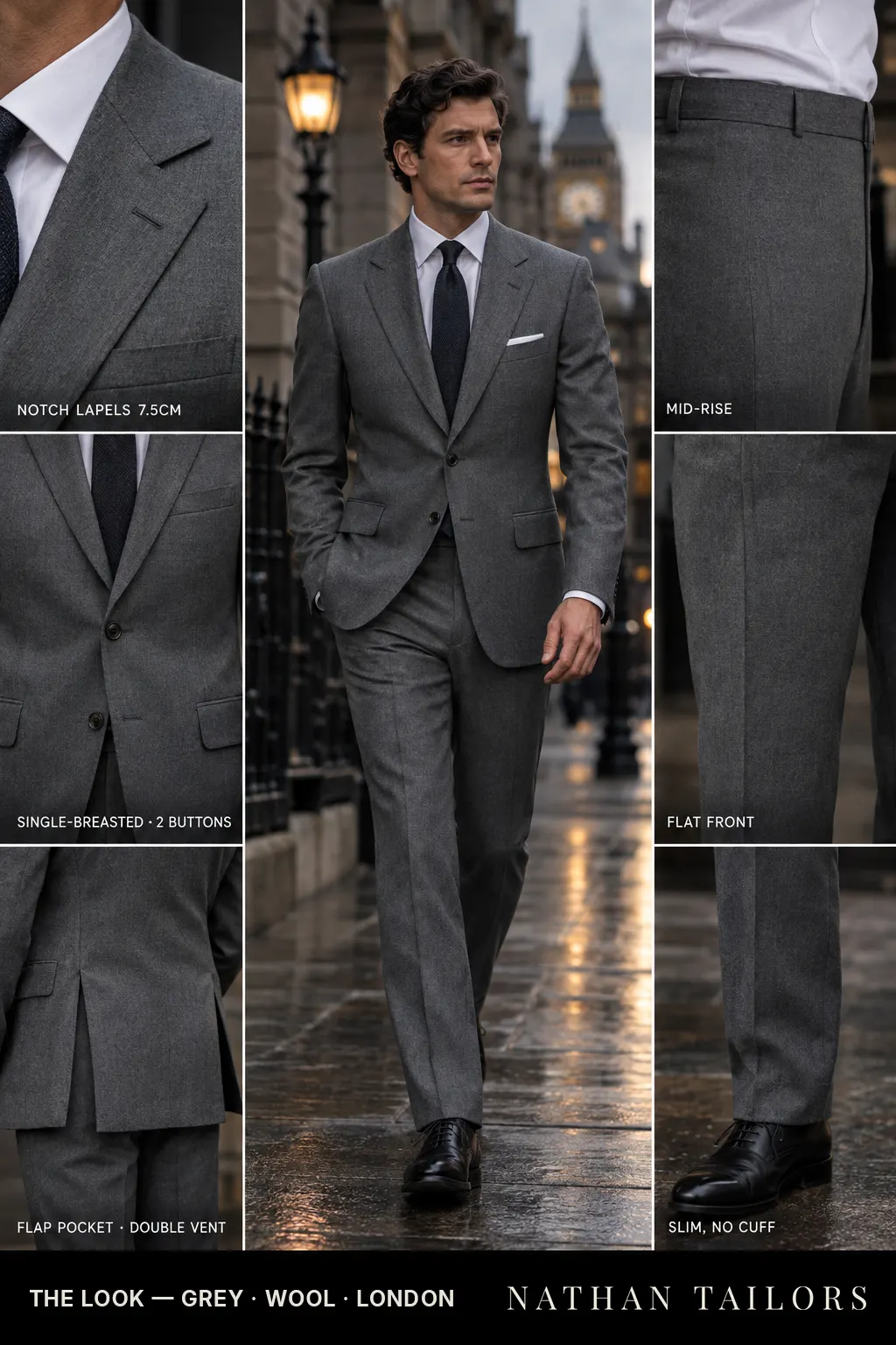Grey single-breasted bespoke suit — custom tailored by Nathan Tailors, the Hoi An custom tailor