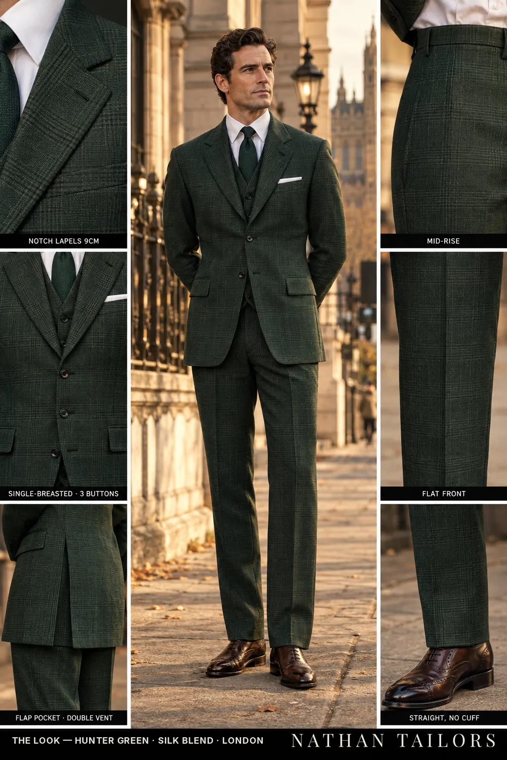 hunter green glen_plaid single-breasted bespoke suit โ custom tailored by Nathan Tailors, the Hoi An custom tailor