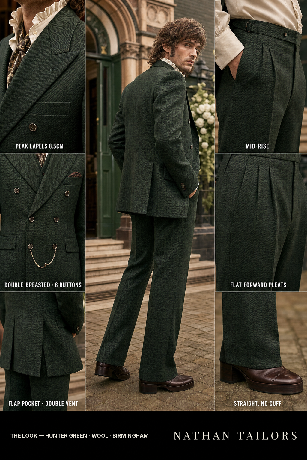 【TK】THE NERDYS Chino Double Breasted Hunter Green Herringbone Double-Breasted Bespoke Suit | Custom