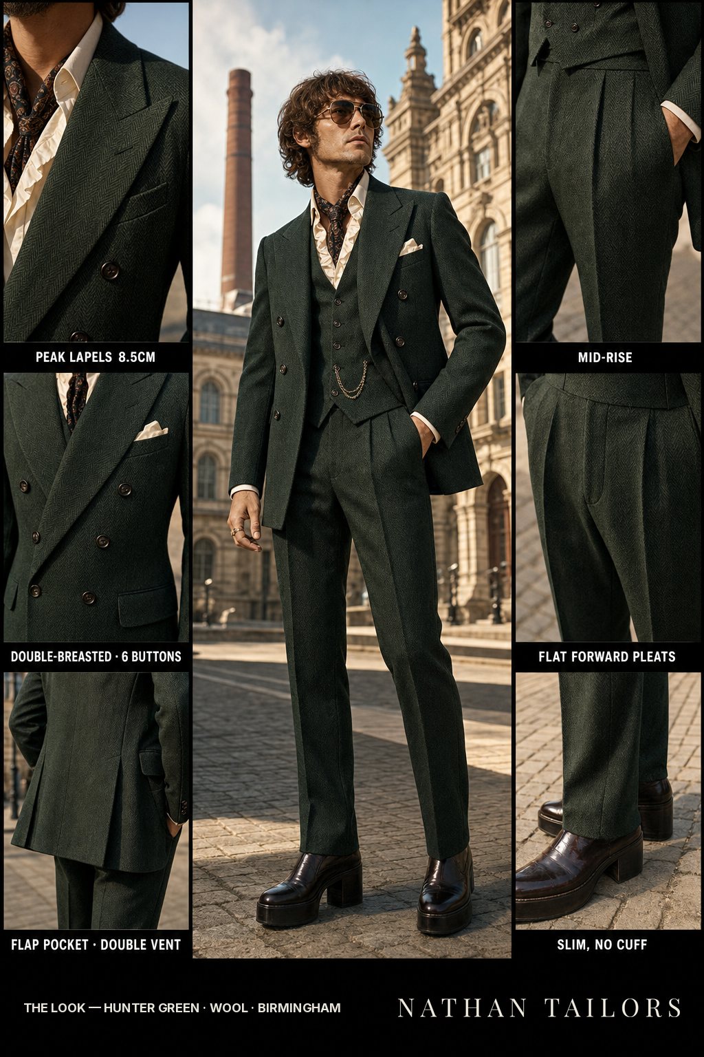 Hunter Green Herringbone Double-Breasted Bespoke Suit | Custom