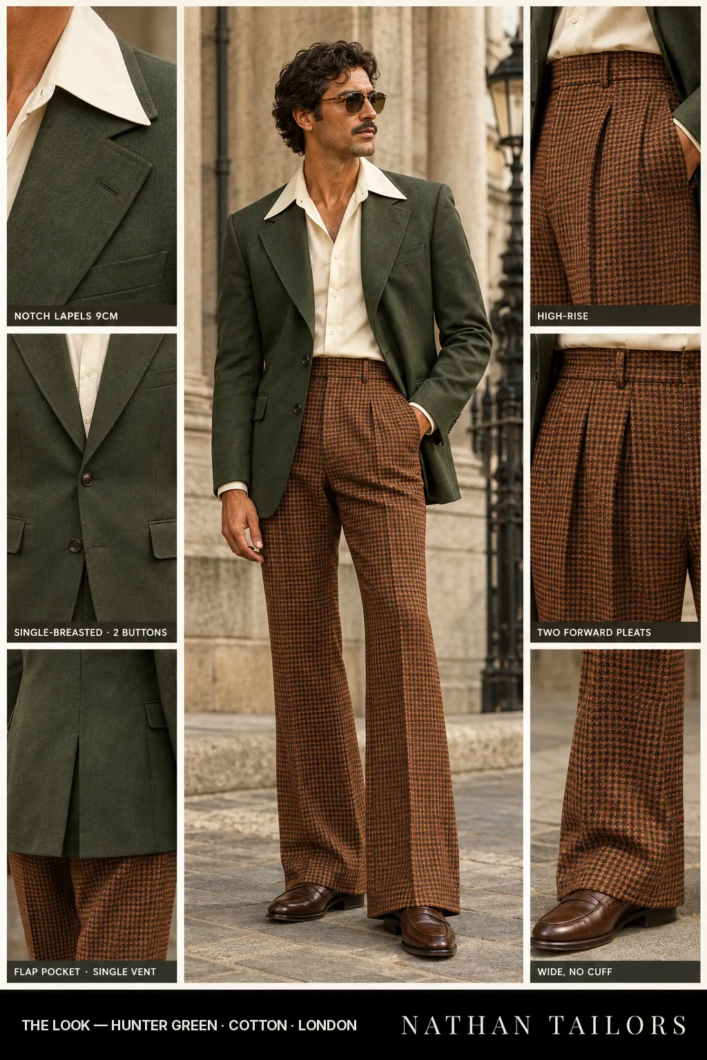 hunter green single-breasted bespoke suit โ custom tailored by Nathan Tailors, the Hoi An custom tailor