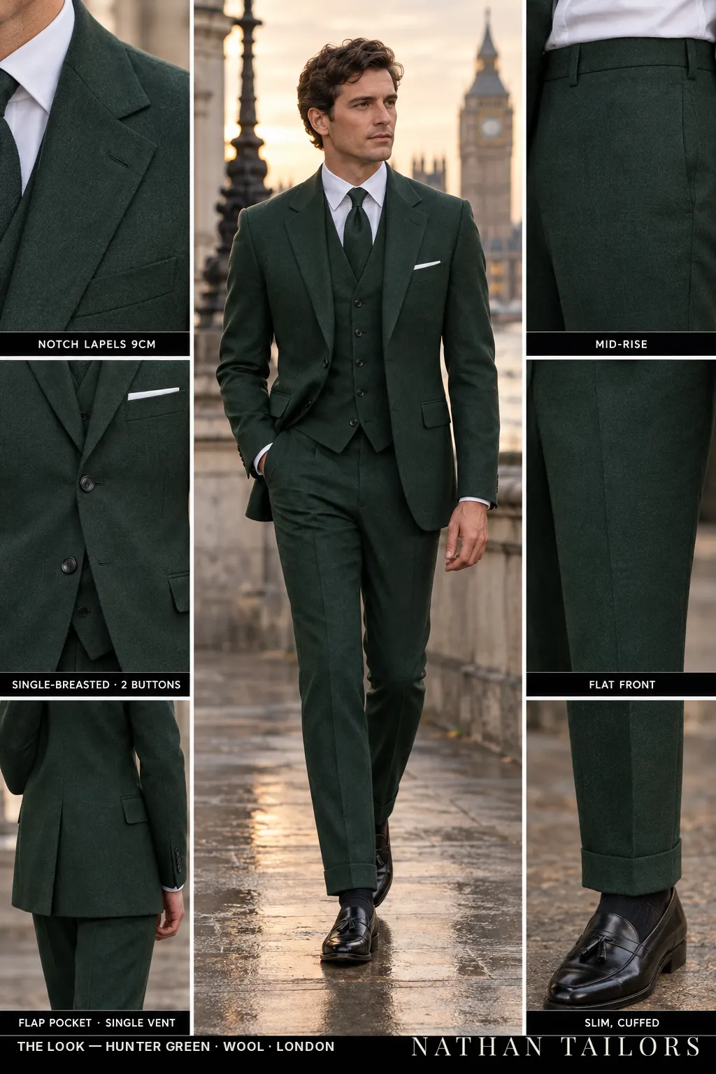 hunter green single-breasted bespoke suit — custom tailored by Nathan Tailors, the Hoi An custom tailor