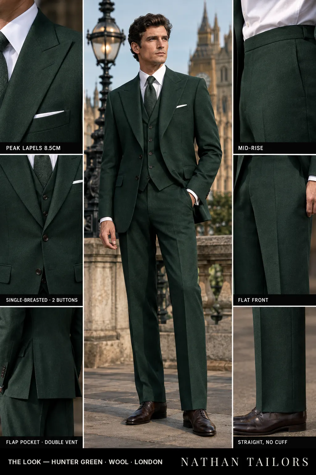 hunter green single-breasted bespoke suit — custom tailored by Nathan Tailors, the Hoi An custom tailor