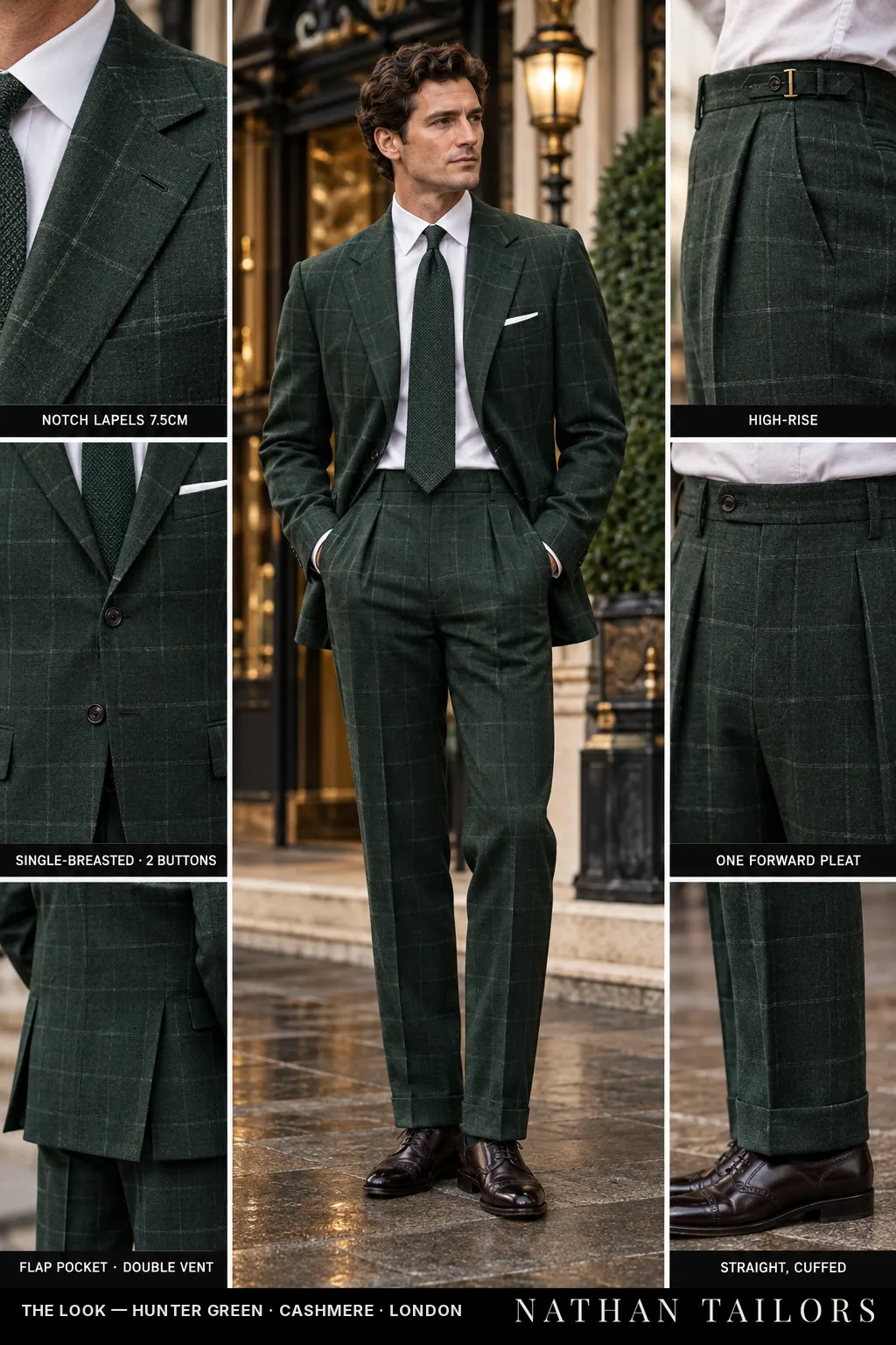 hunter green windowpane single-breasted bespoke suit — custom tailored by Nathan Tailors, the Hoi An custom tailor
