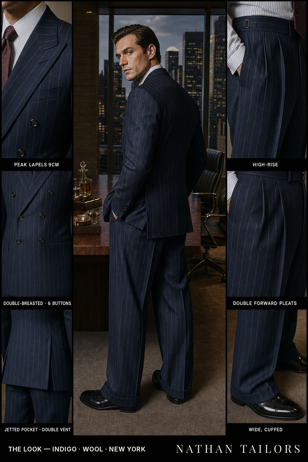 Indigo Chalk Stripe Double-Breasted Bespoke Suit | Custom Tailored
