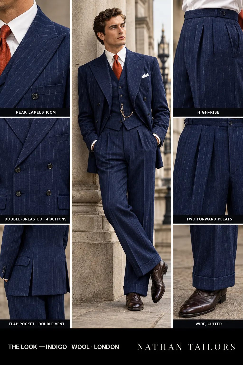indigo chalk_stripe double-breasted bespoke suit — custom tailored by Nathan Tailors, the Hoi An custom tailor
