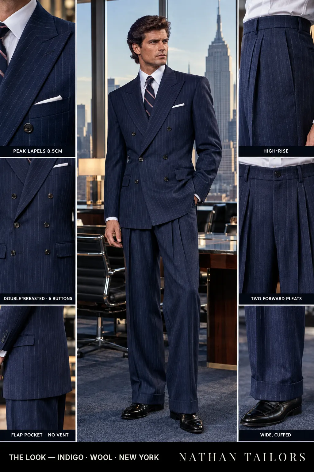 indigo chalk_stripe double-breasted bespoke suit โ custom tailored by Nathan Tailors, the Hoi An custom tailor