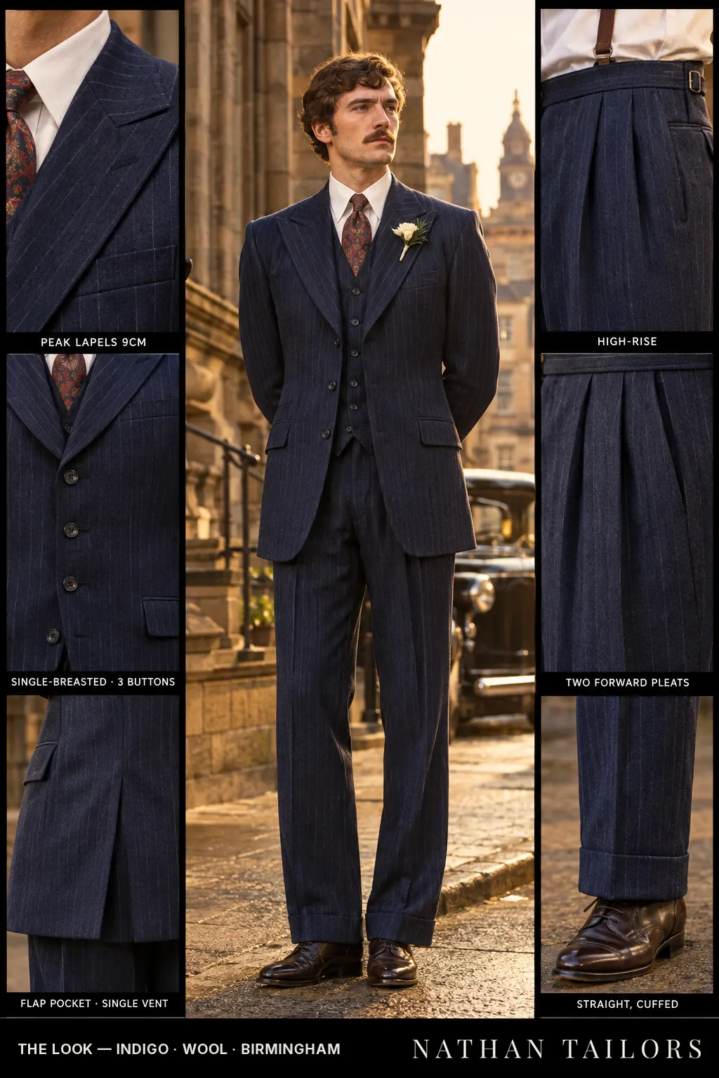 indigo chalk_stripe single-breasted bespoke suit — custom tailored by Nathan Tailors, the Hoi An custom tailor