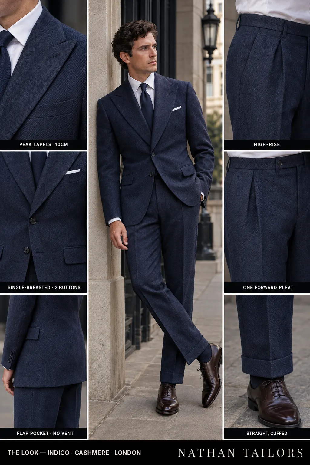 indigo herringbone single-breasted bespoke suit — custom tailored by Nathan Tailors, the Hoi An custom tailor
