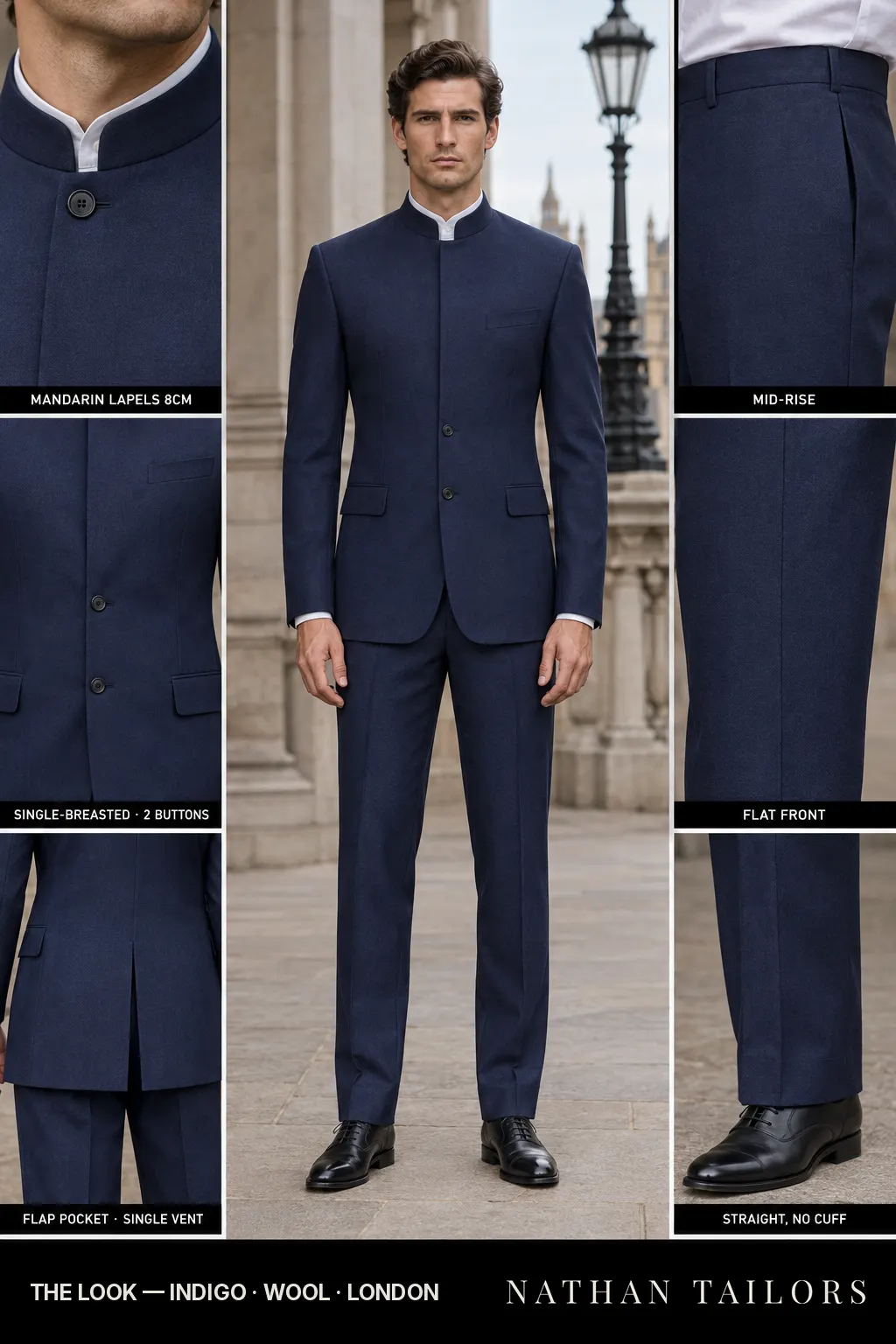indigo single-breasted bespoke suit โ custom tailored by Nathan Tailors, the Hoi An custom tailor