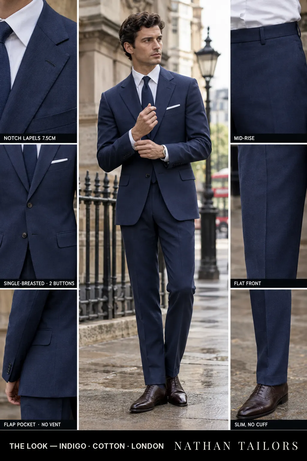 indigo single-breasted bespoke suit — custom tailored by Nathan Tailors, the Hoi An custom tailor