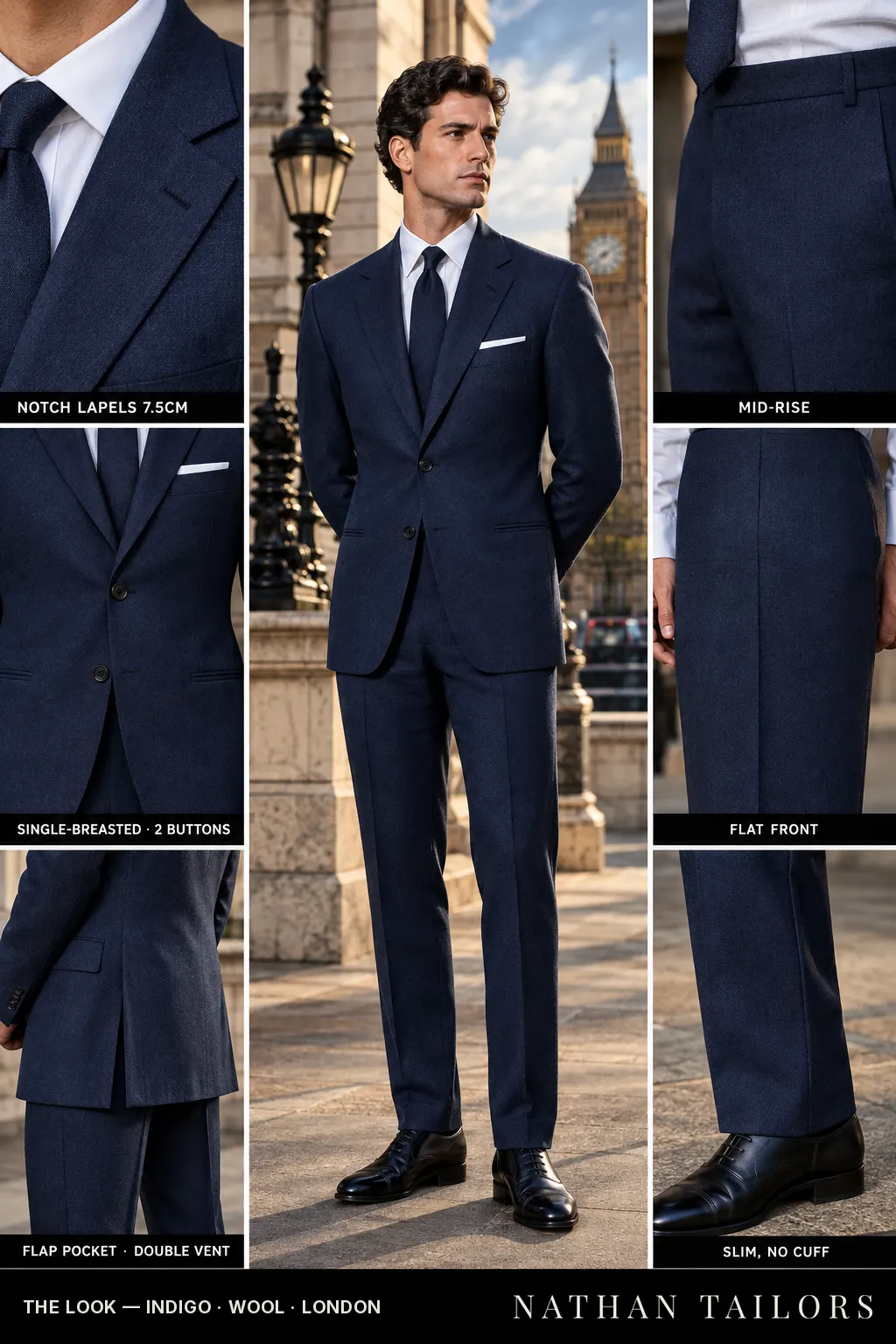 indigo single-breasted bespoke suit โ custom tailored by Nathan Tailors, the Hoi An custom tailor