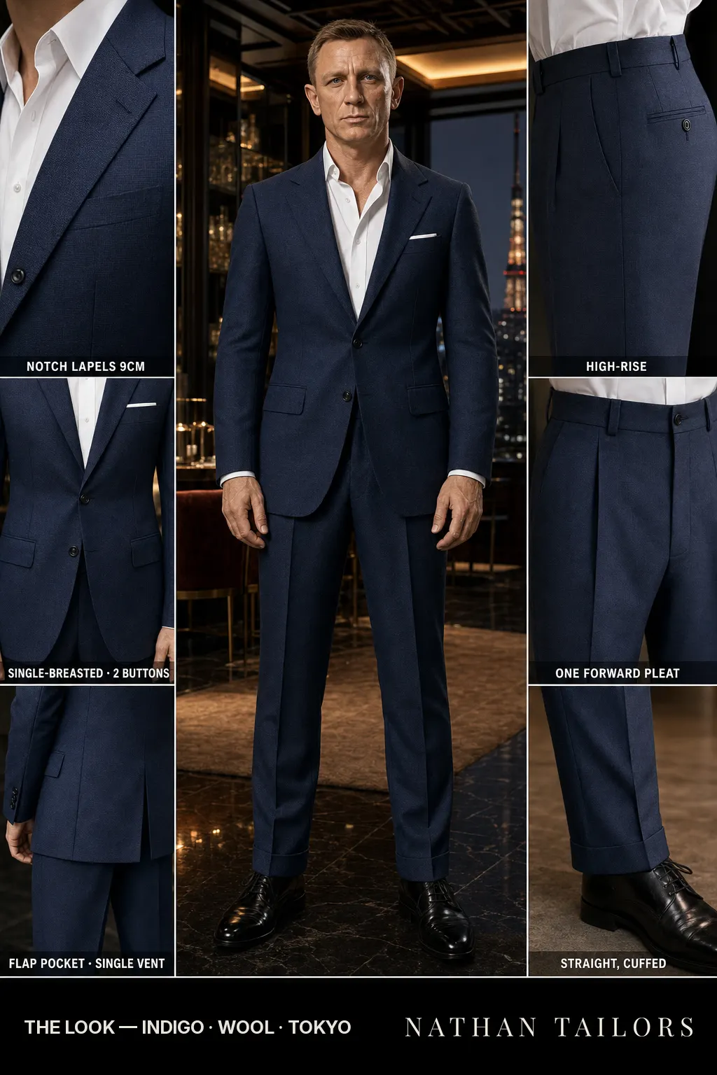 indigo single-breasted bespoke suit — custom tailored by Nathan Tailors, the Hoi An custom tailor