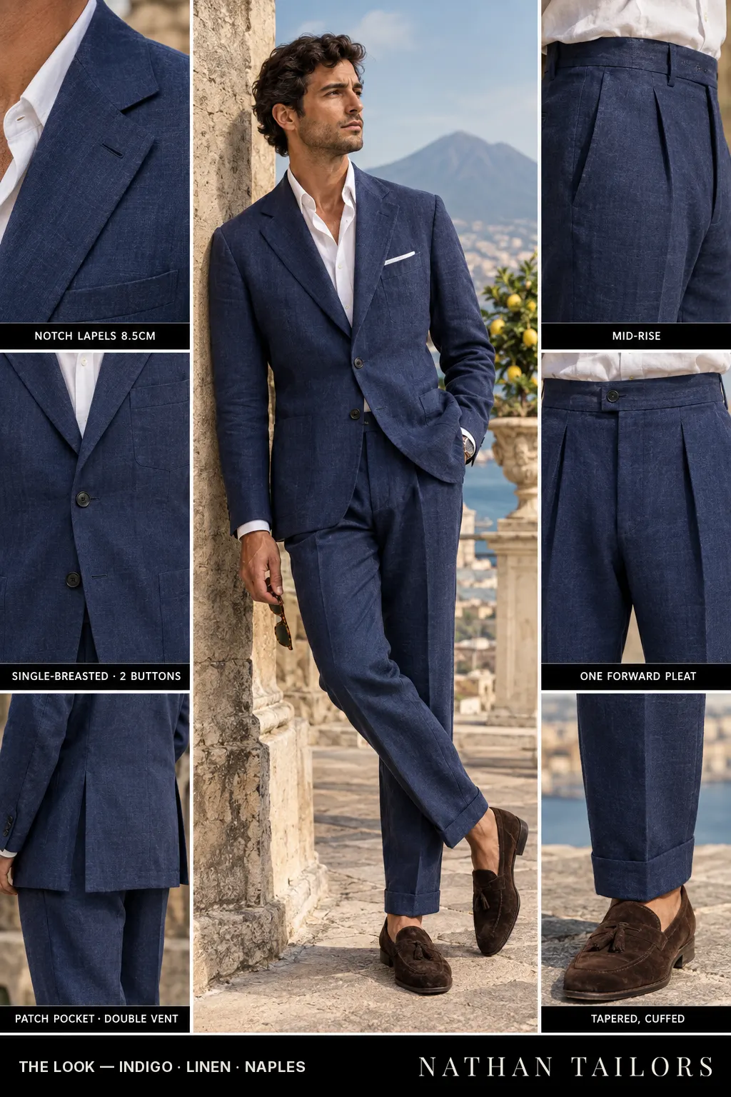 indigo single-breasted bespoke suit — custom tailored by Nathan Tailors, the Hoi An custom tailor