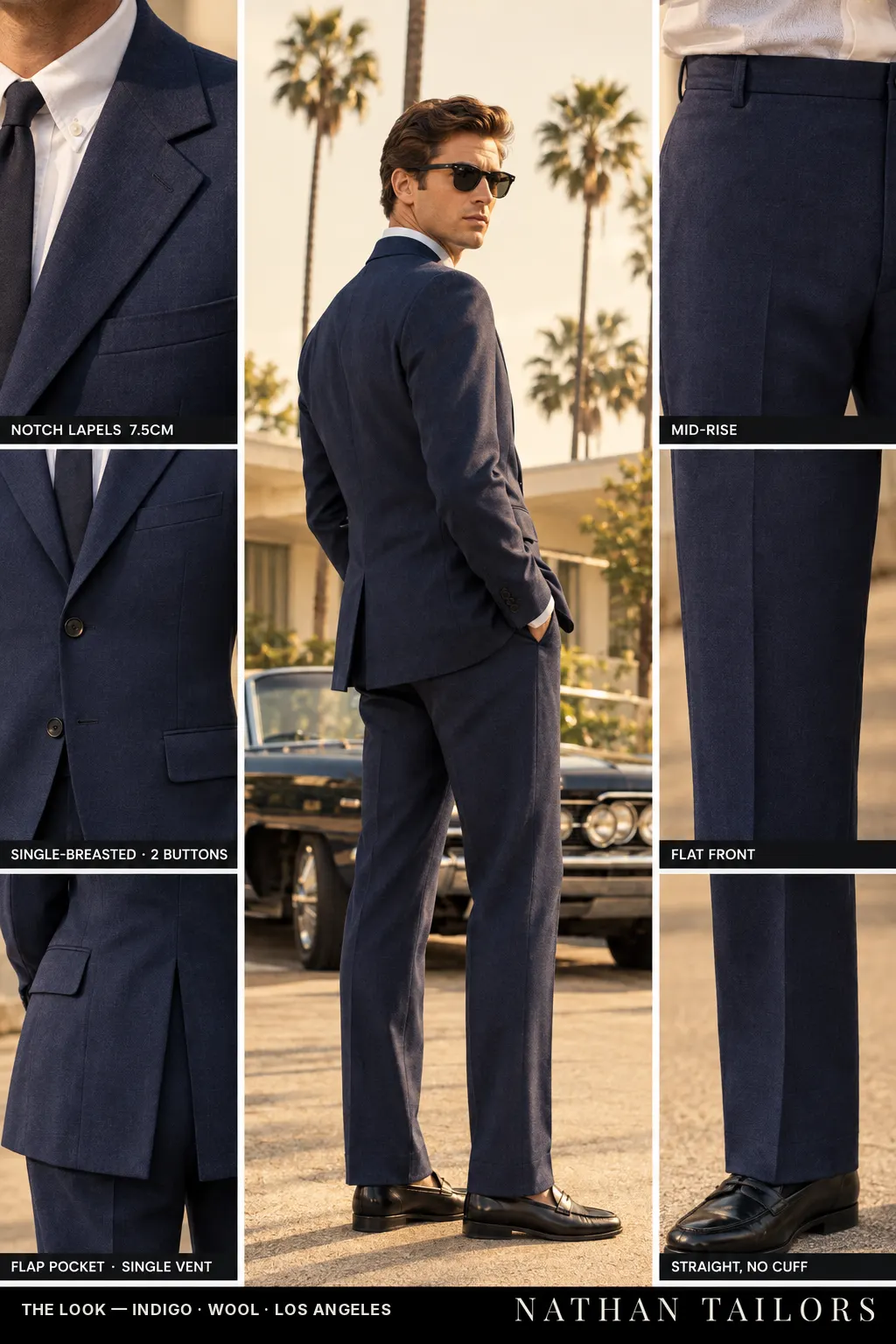 indigo single-breasted bespoke suit — custom tailored by Nathan Tailors, the Hoi An custom tailor