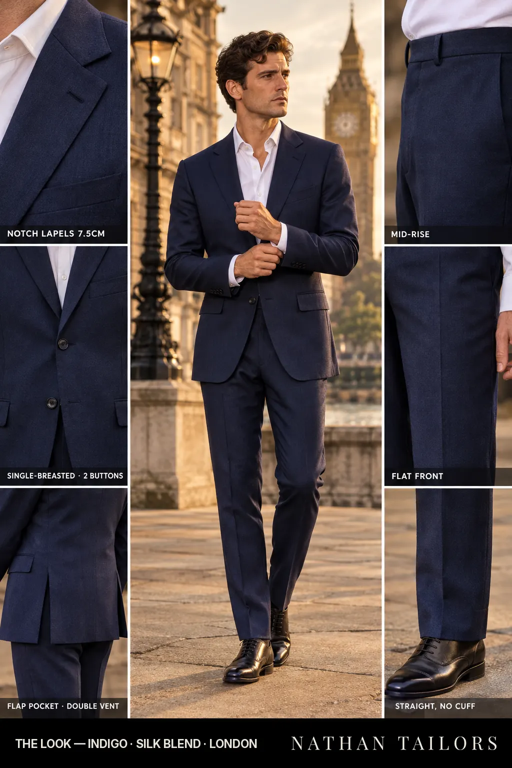 indigo single-breasted bespoke suit โ custom tailored by Nathan Tailors, the Hoi An custom tailor
