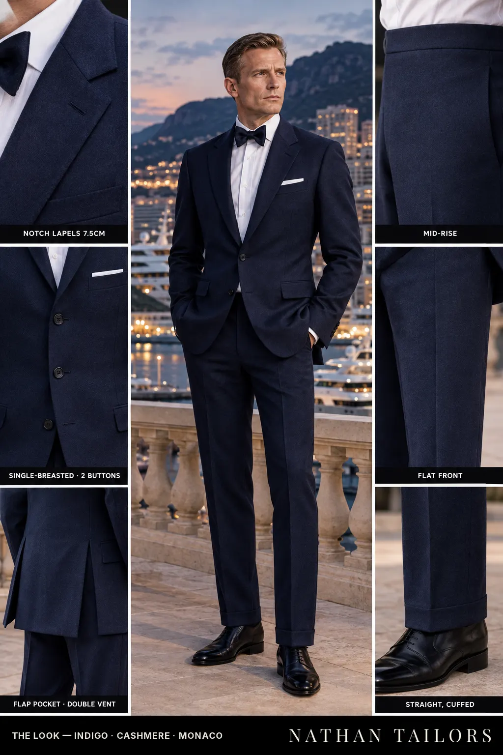 indigo single-breasted bespoke suit โ custom tailored by Nathan Tailors, the Hoi An custom tailor