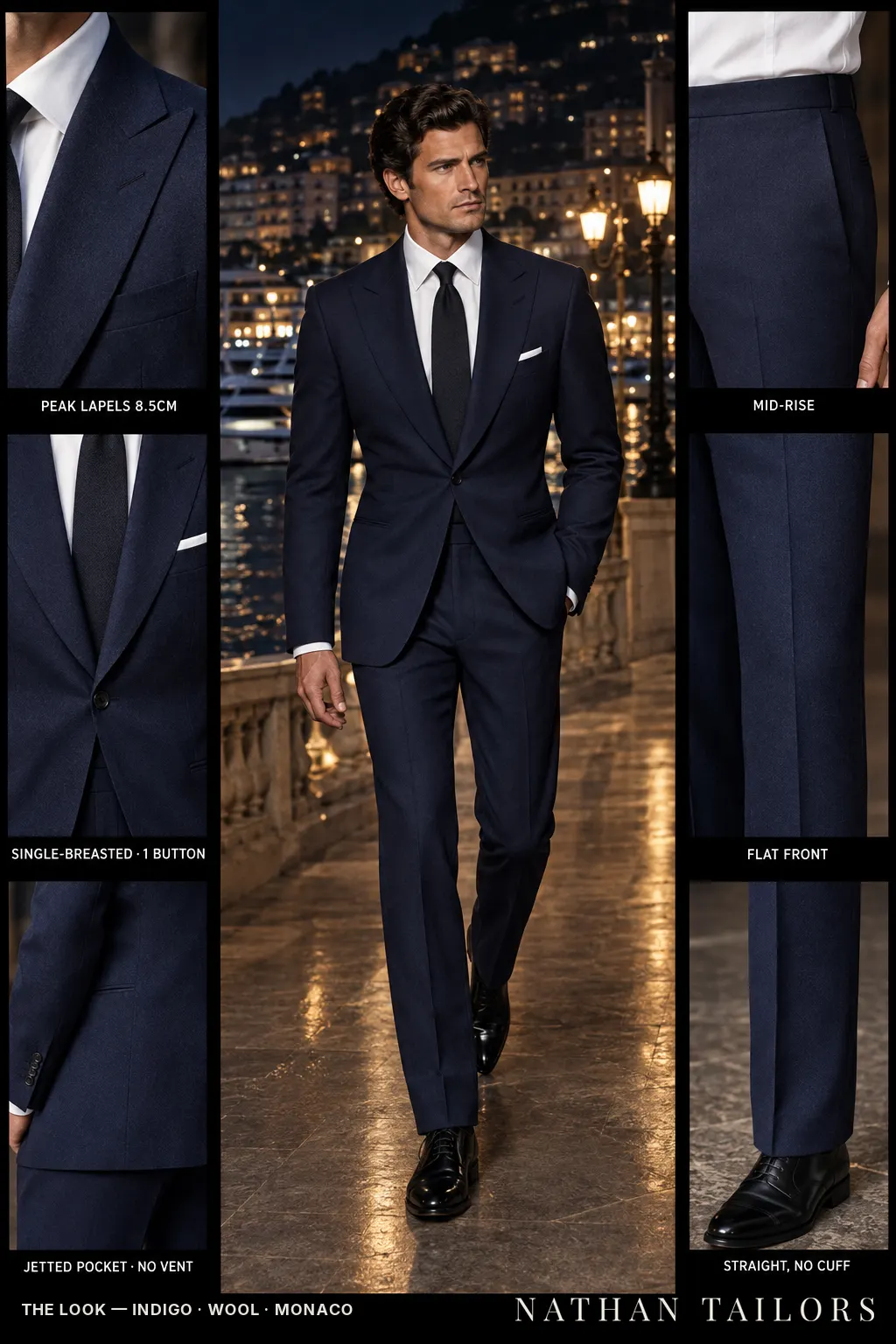 indigo single-breasted bespoke suit — custom tailored by Nathan Tailors, the Hoi An custom tailor