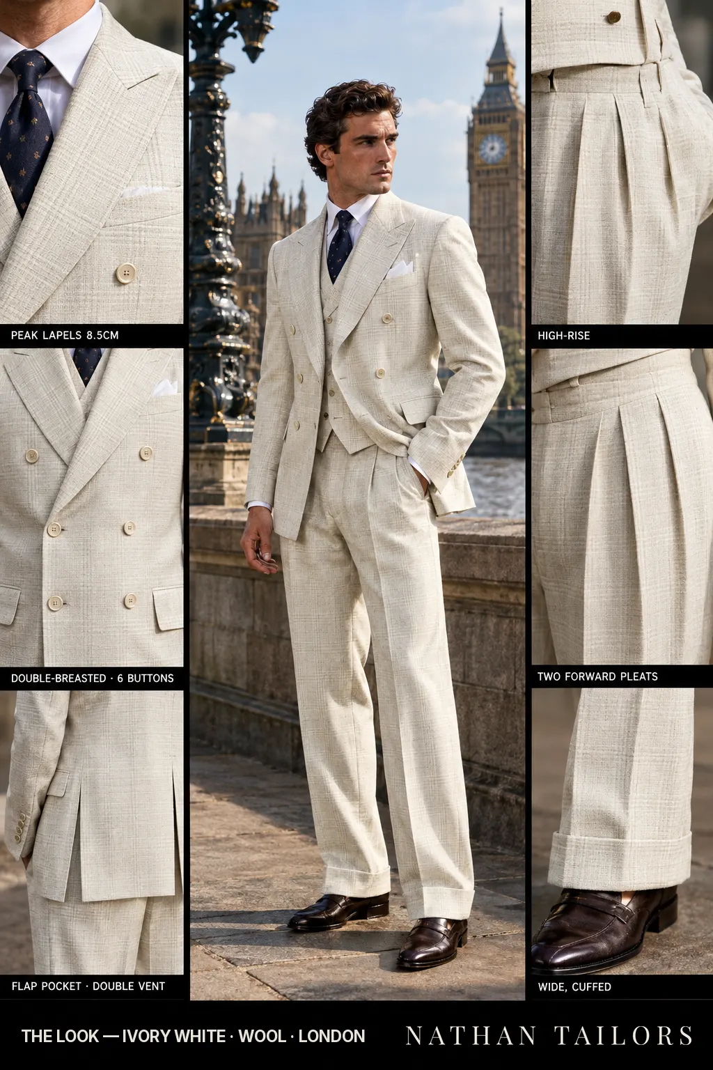 ivory white glen_plaid double-breasted bespoke suit โ custom tailored by Nathan Tailors, the Hoi An custom tailor