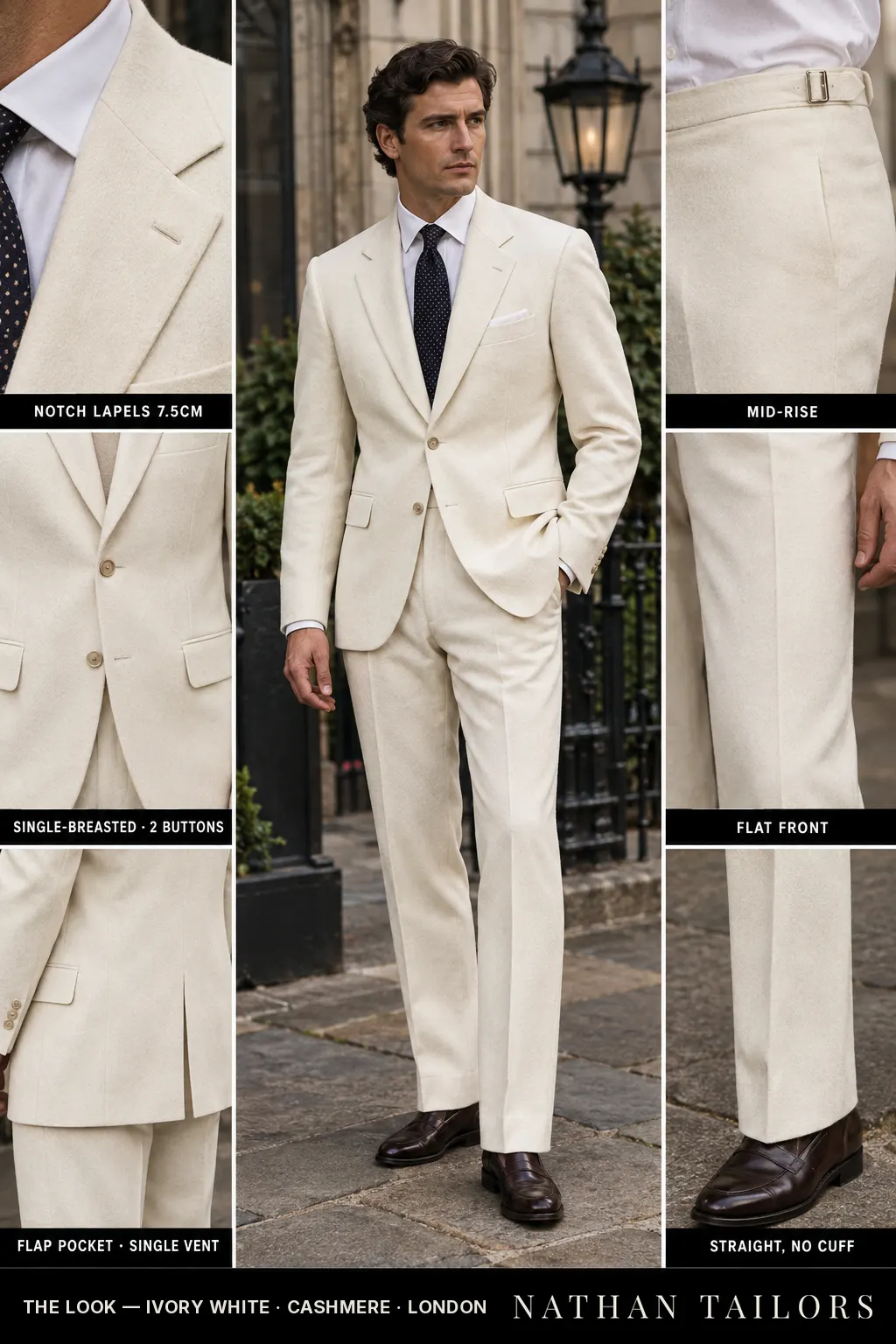 ivory white single-breasted bespoke suit โ custom tailored by Nathan Tailors, the Hoi An custom tailor