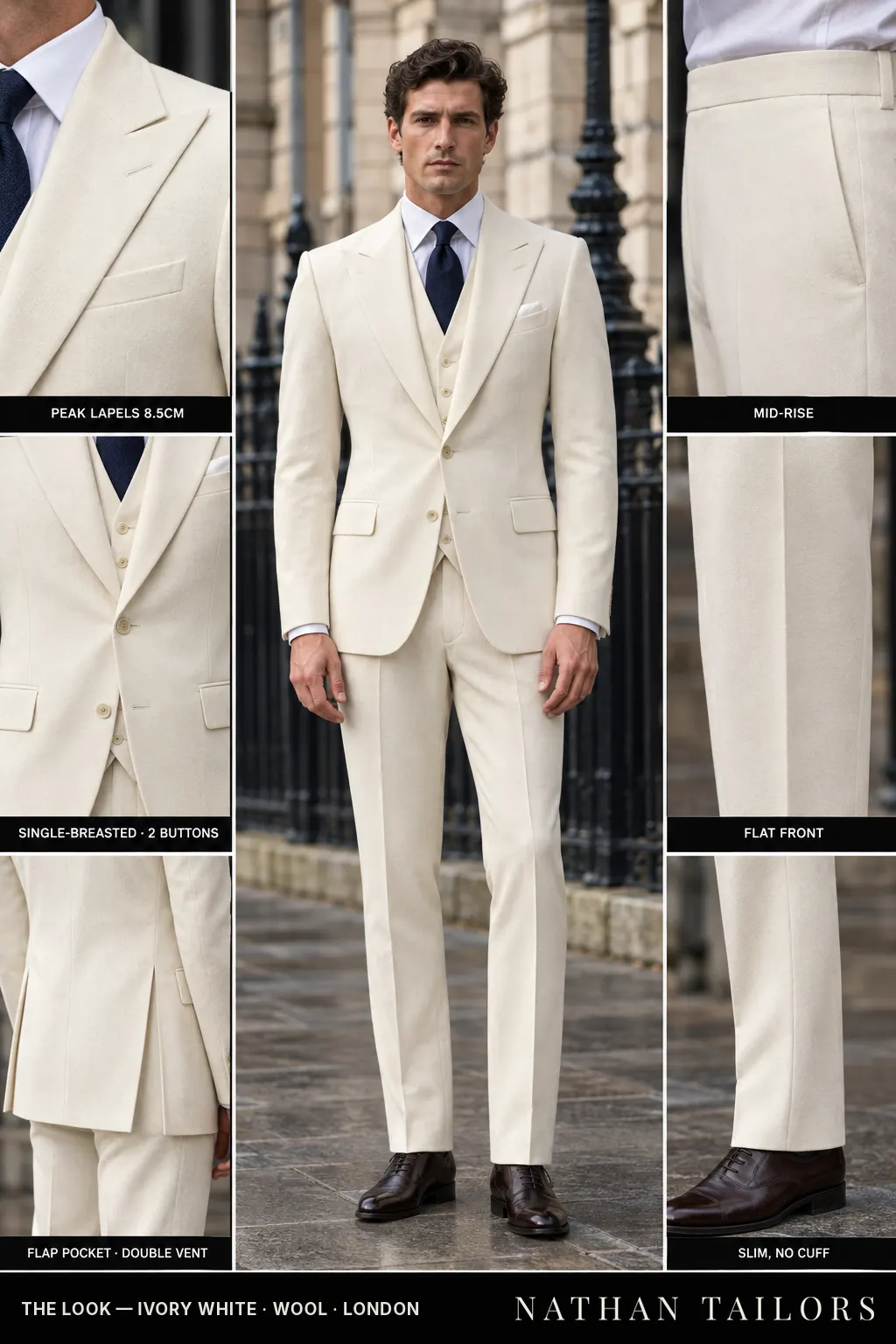 ivory white single-breasted bespoke suit — custom tailored by Nathan Tailors, the Hoi An custom tailor