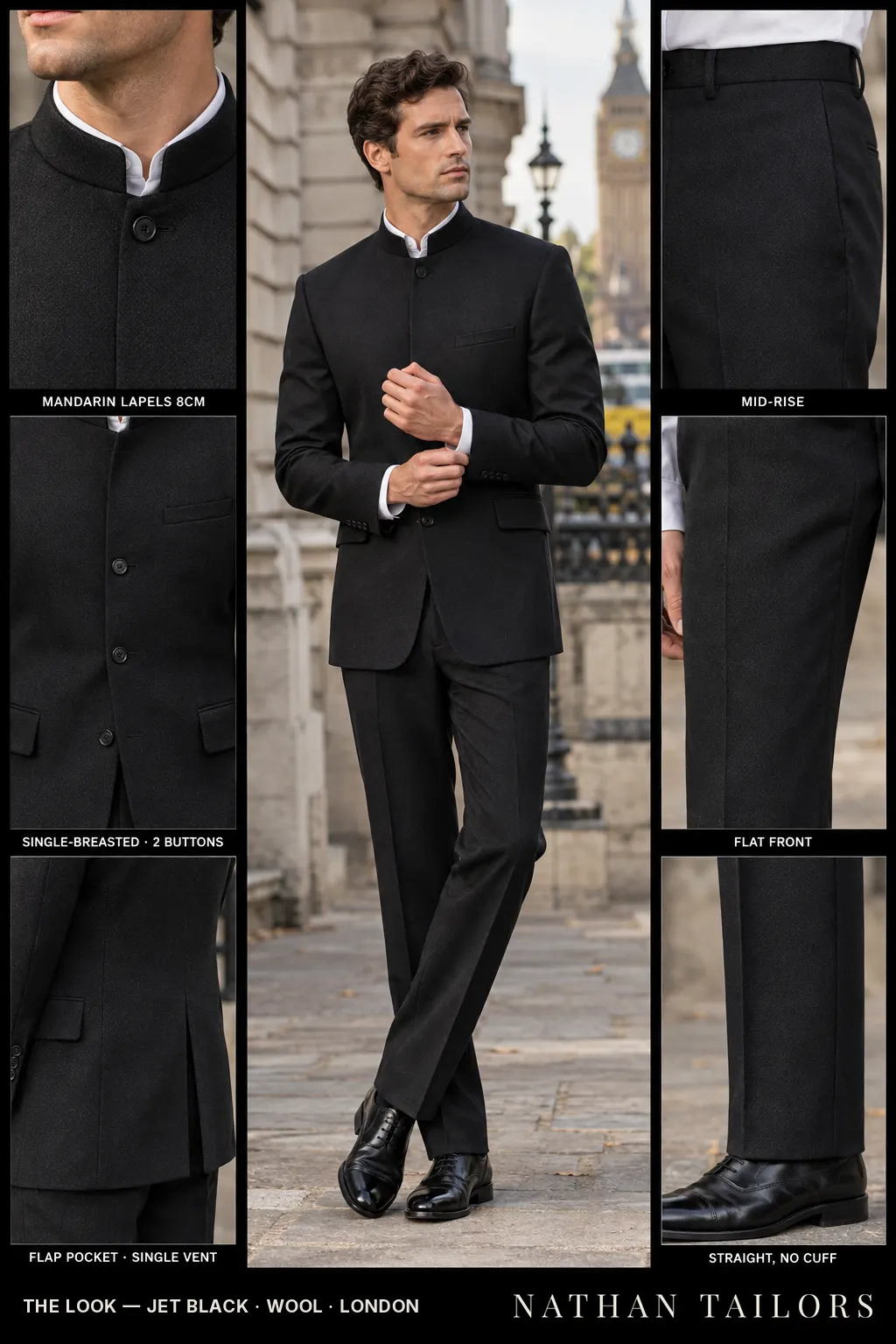 jet black birdseye single-breasted bespoke suit โ custom tailored by Nathan Tailors, the Hoi An custom tailor