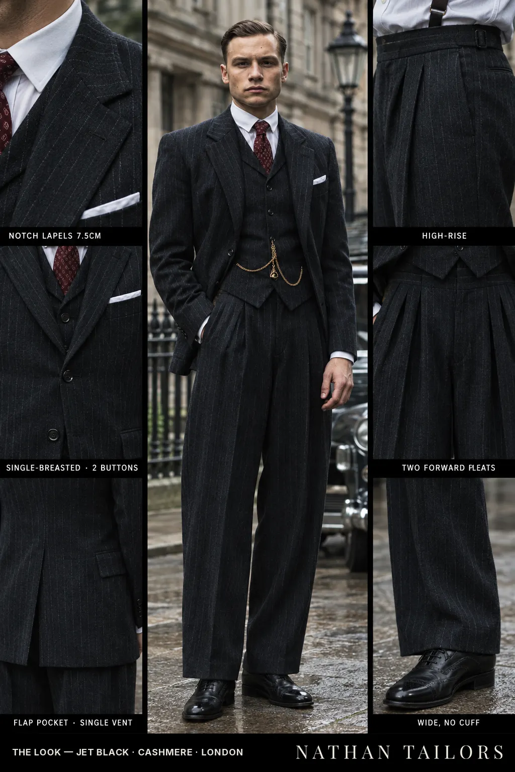 jet black chalk_stripe single-breasted bespoke suit — custom tailored by Nathan Tailors, the Hoi An custom tailor