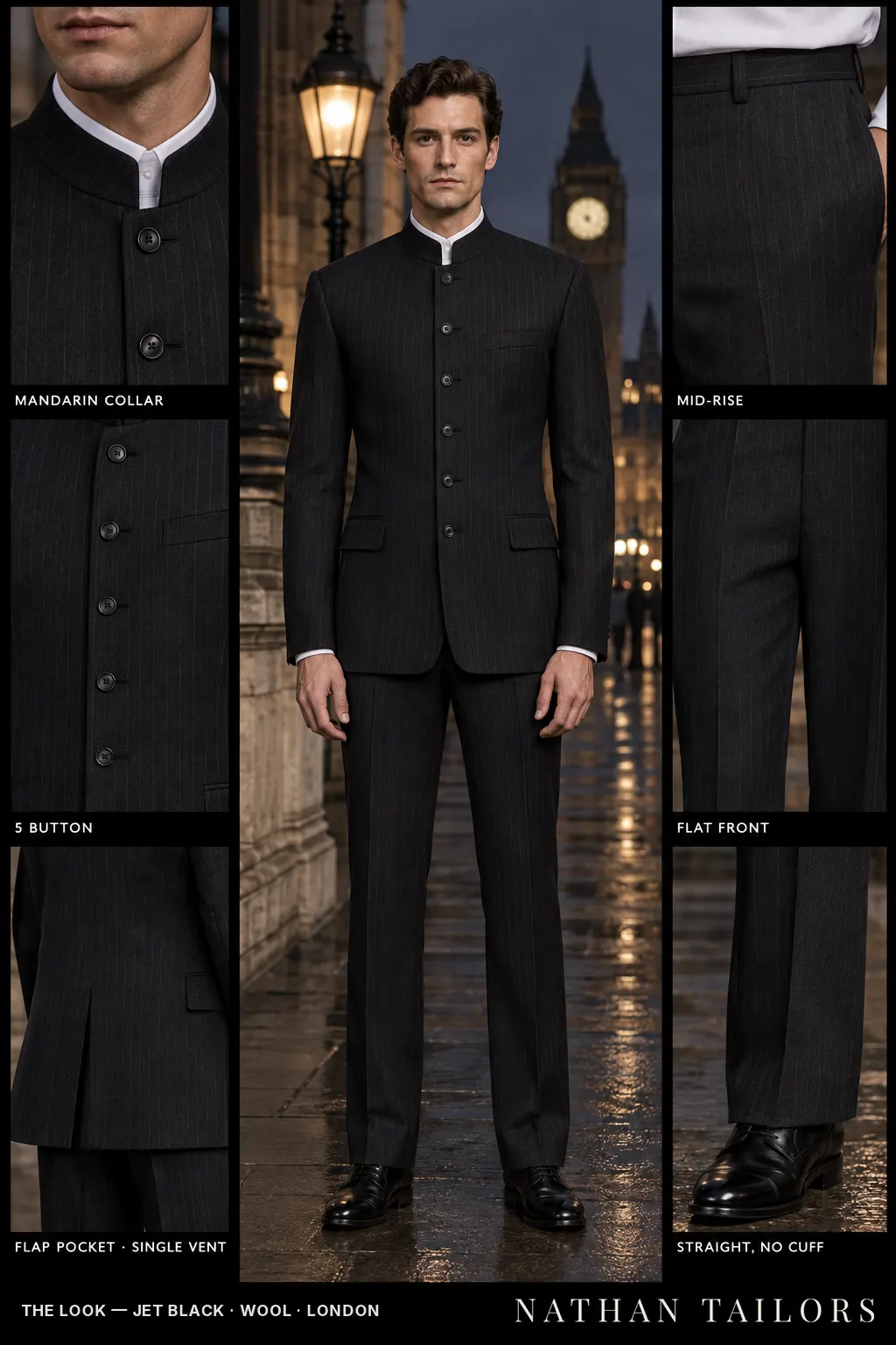 jet black chalk_stripe single-breasted bespoke suit โ custom tailored by Nathan Tailors, the Hoi An custom tailor