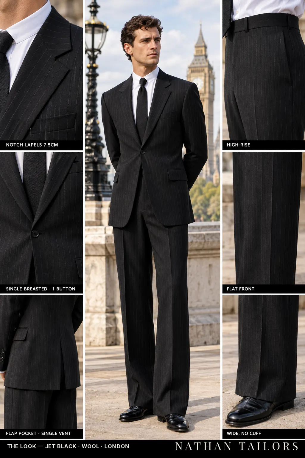 jet black chalk_stripe single-breasted bespoke suit โ custom tailored by Nathan Tailors, the Hoi An custom tailor