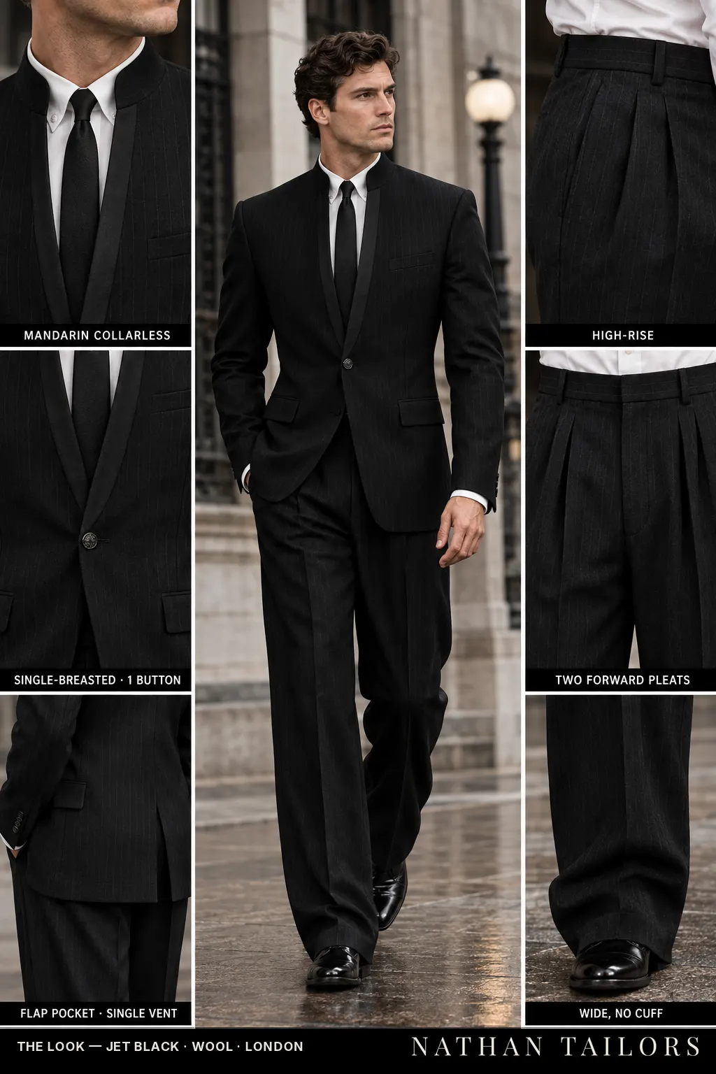 jet black chalk_stripe single-breasted bespoke suit โ custom tailored by Nathan Tailors, the Hoi An custom tailor