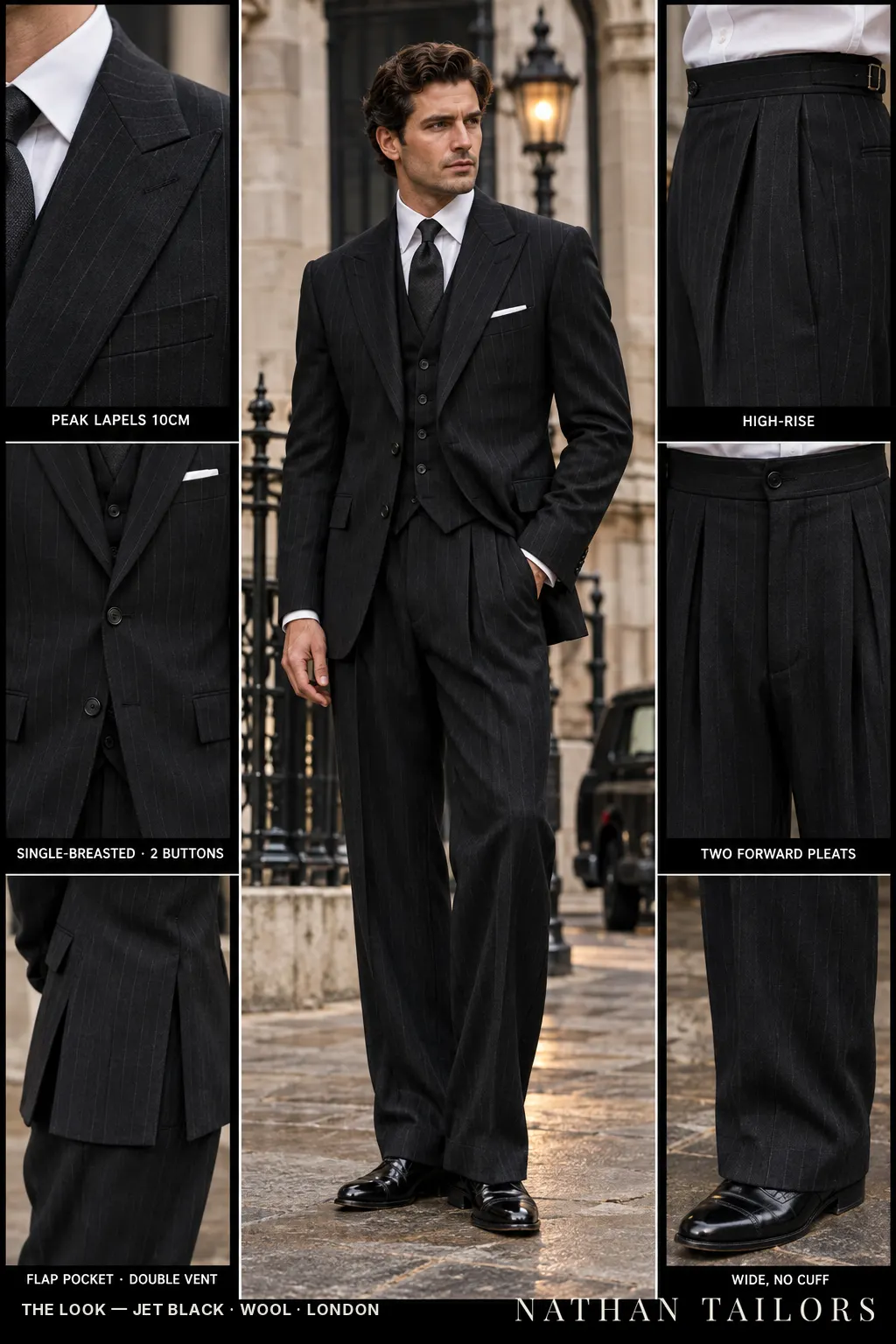 jet black chalk_stripe single-breasted bespoke suit — custom tailored by Nathan Tailors, the Hoi An custom tailor