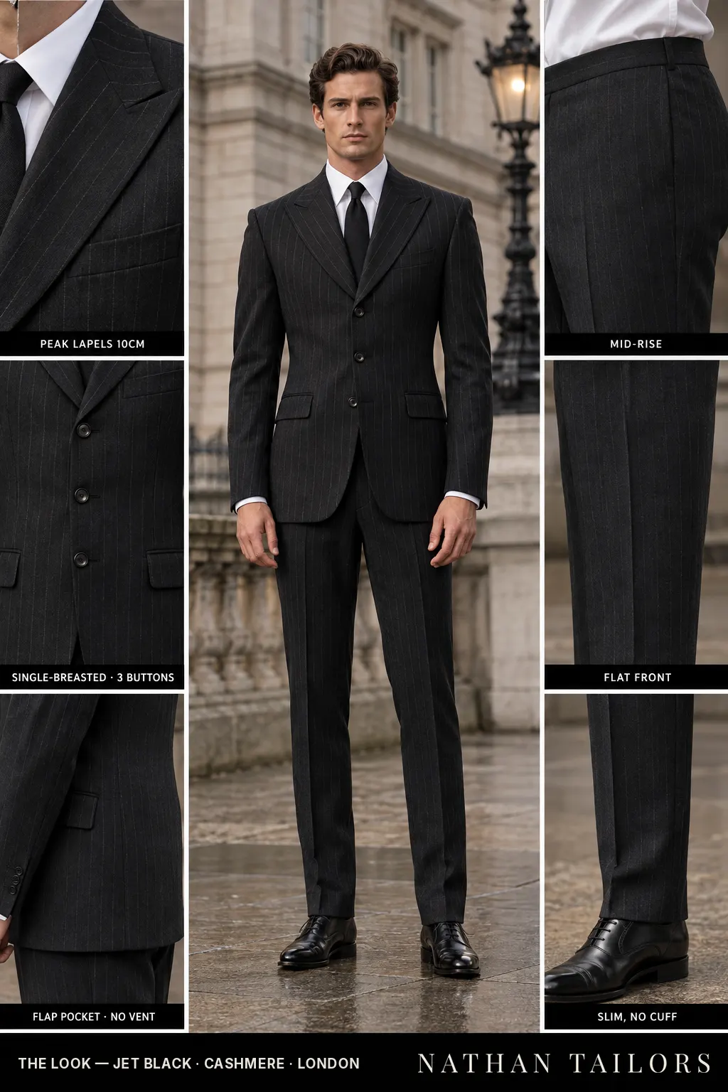 jet black chalk_stripe single-breasted bespoke suit — custom tailored by Nathan Tailors, the Hoi An custom tailor